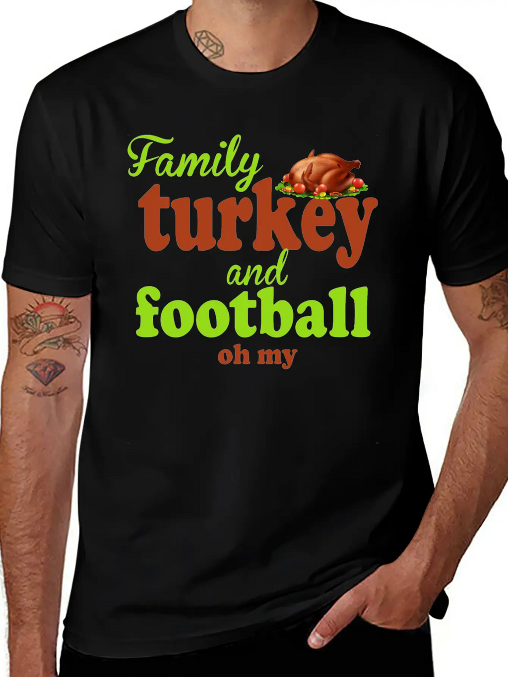 Family, Turkey, And Football — Oh My Basic Graphic T-Shirt – Daily Comfort In Soft Cotton