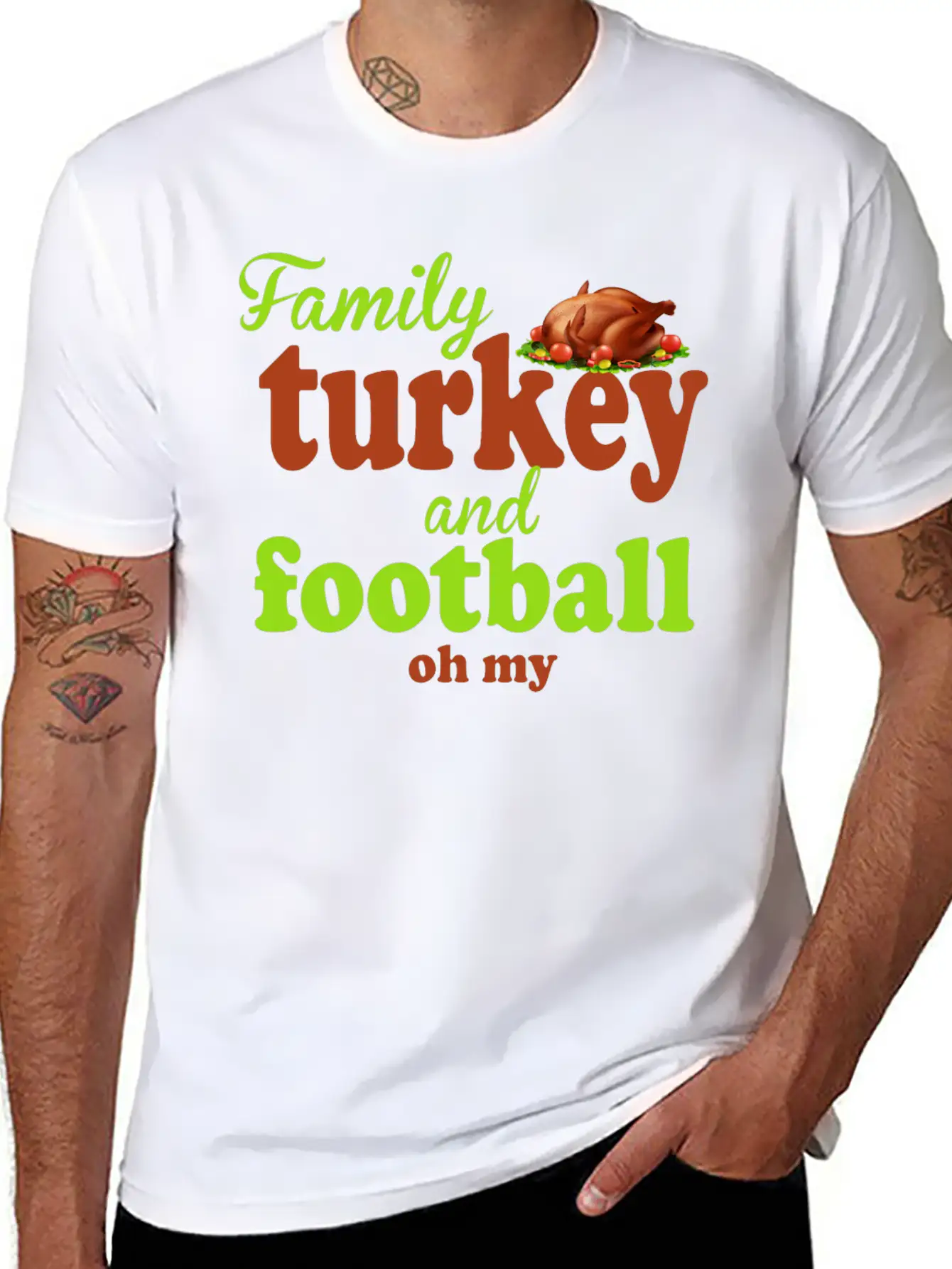 Family, Turkey, And Football — Oh My Basic Graphic T-Shirt – Daily Comfort In Soft Cotton