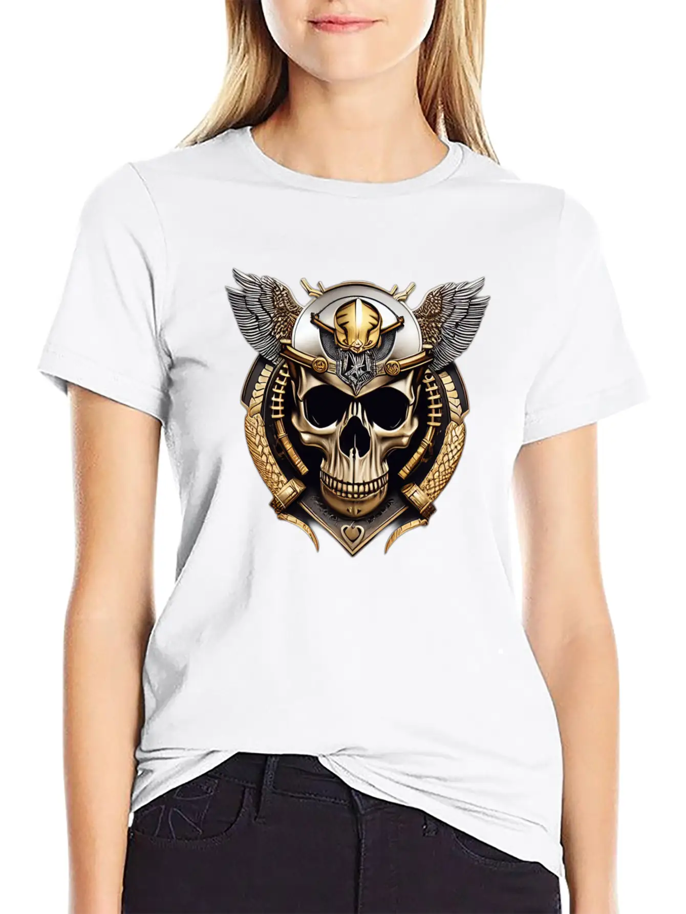 Fashion Metallic Skull Relaxed Everyday Tee – Lightweight And Durable Cotton
