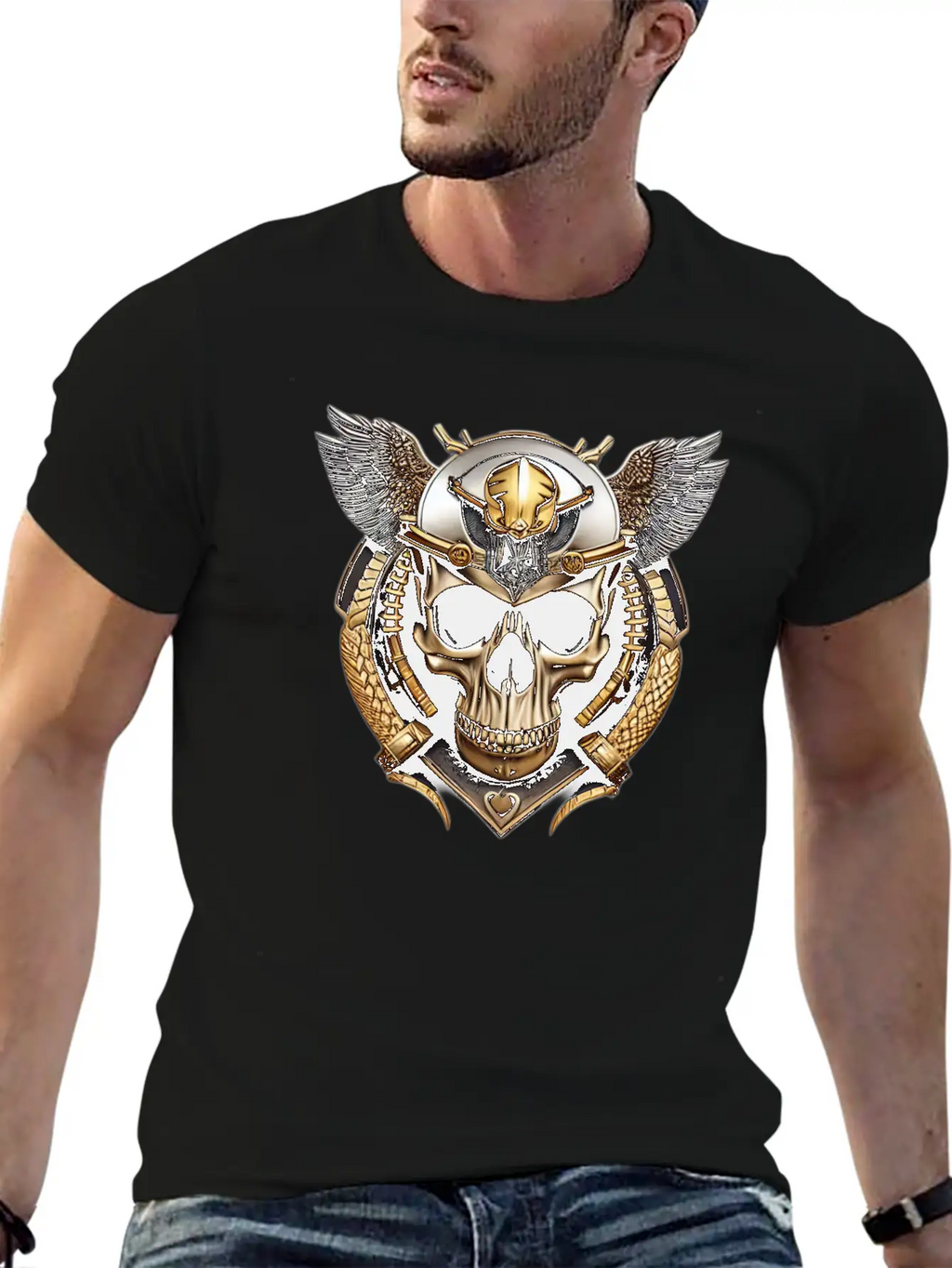 Fashion Metallic Skull Relaxed Everyday Tee – Lightweight And Durable Cotton