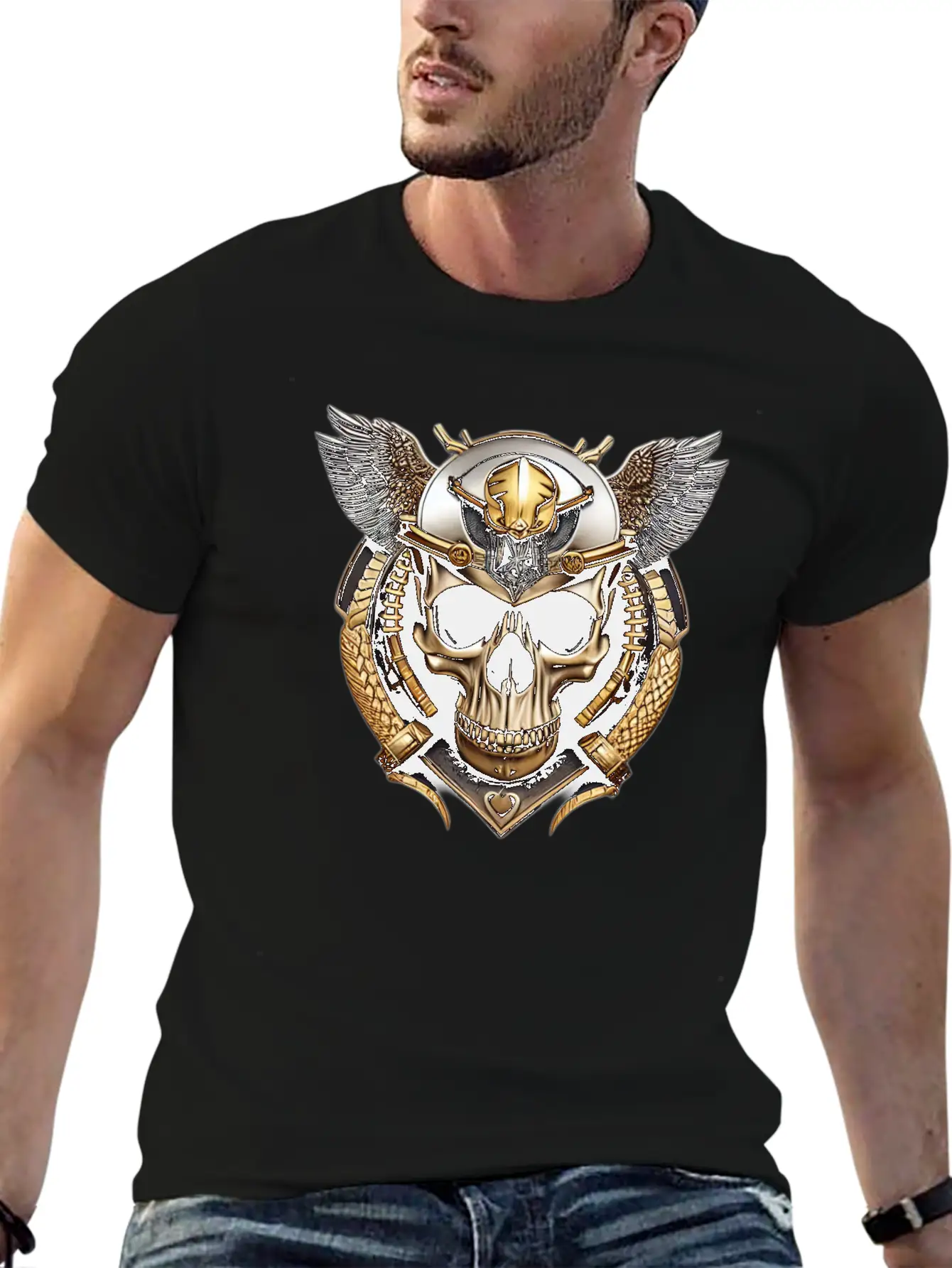 Fashion Metallic Skull Relaxed Everyday Tee – Lightweight And Durable Cotton