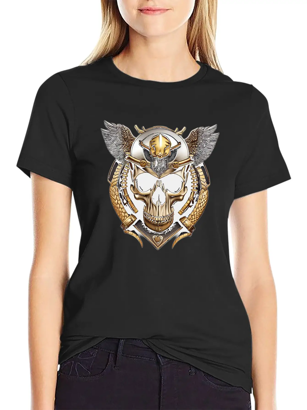 Fashion Metallic Skull Relaxed Everyday Tee – Lightweight And Durable Cotton