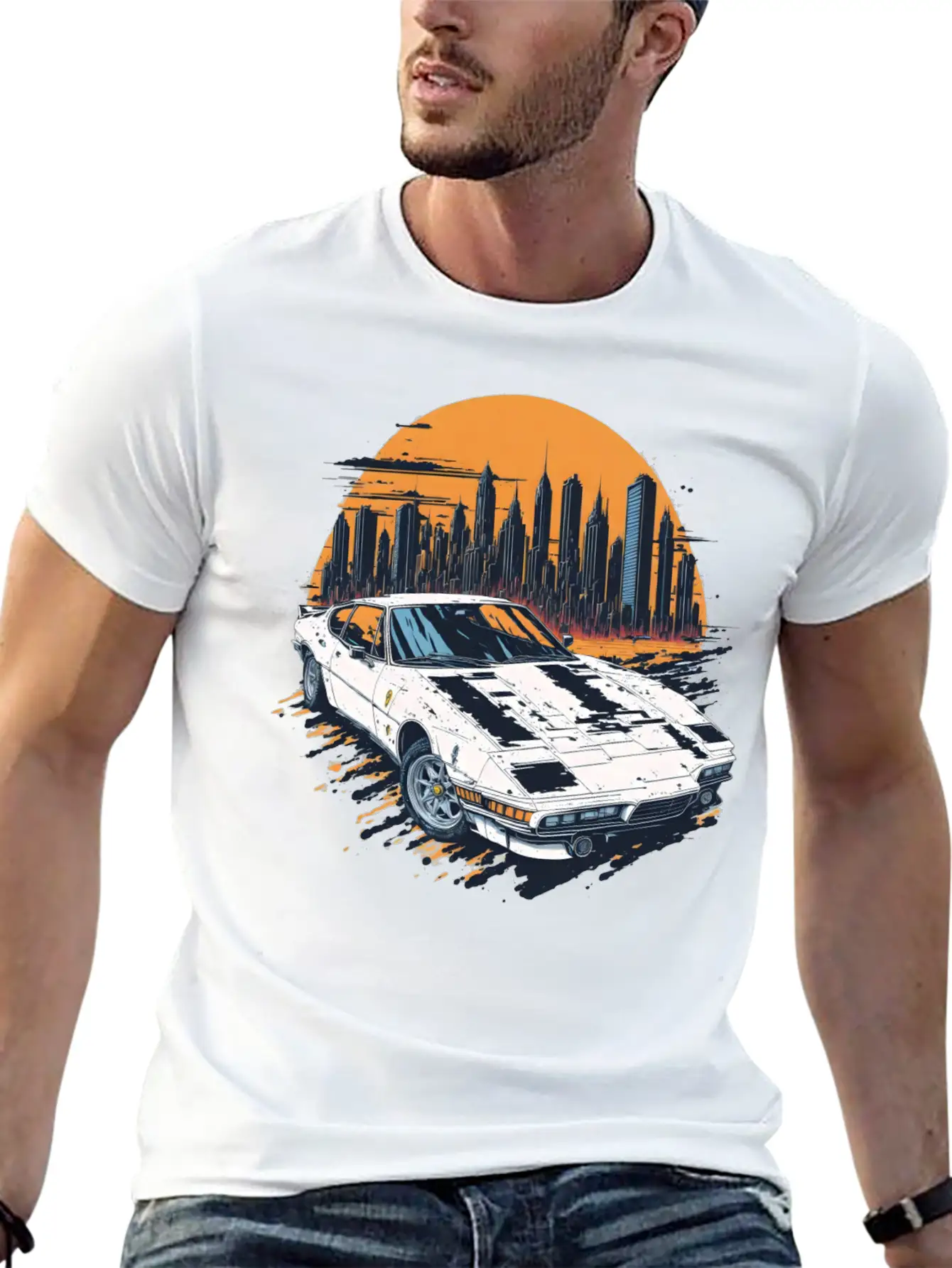 Fast Car White Breathable Soft Cotton T-Shirt – Timeless Casual Look