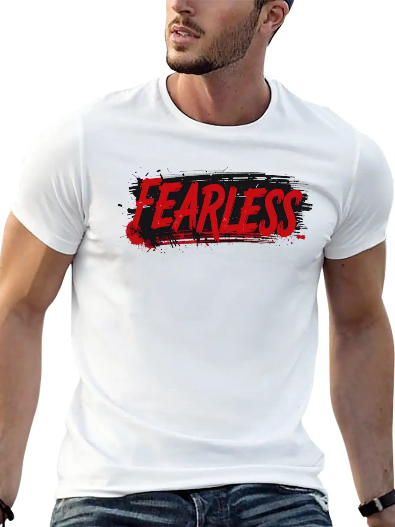 Fearless Grunge Text Art Breathable Graphic T-Shirt – Perfect For Casual Days