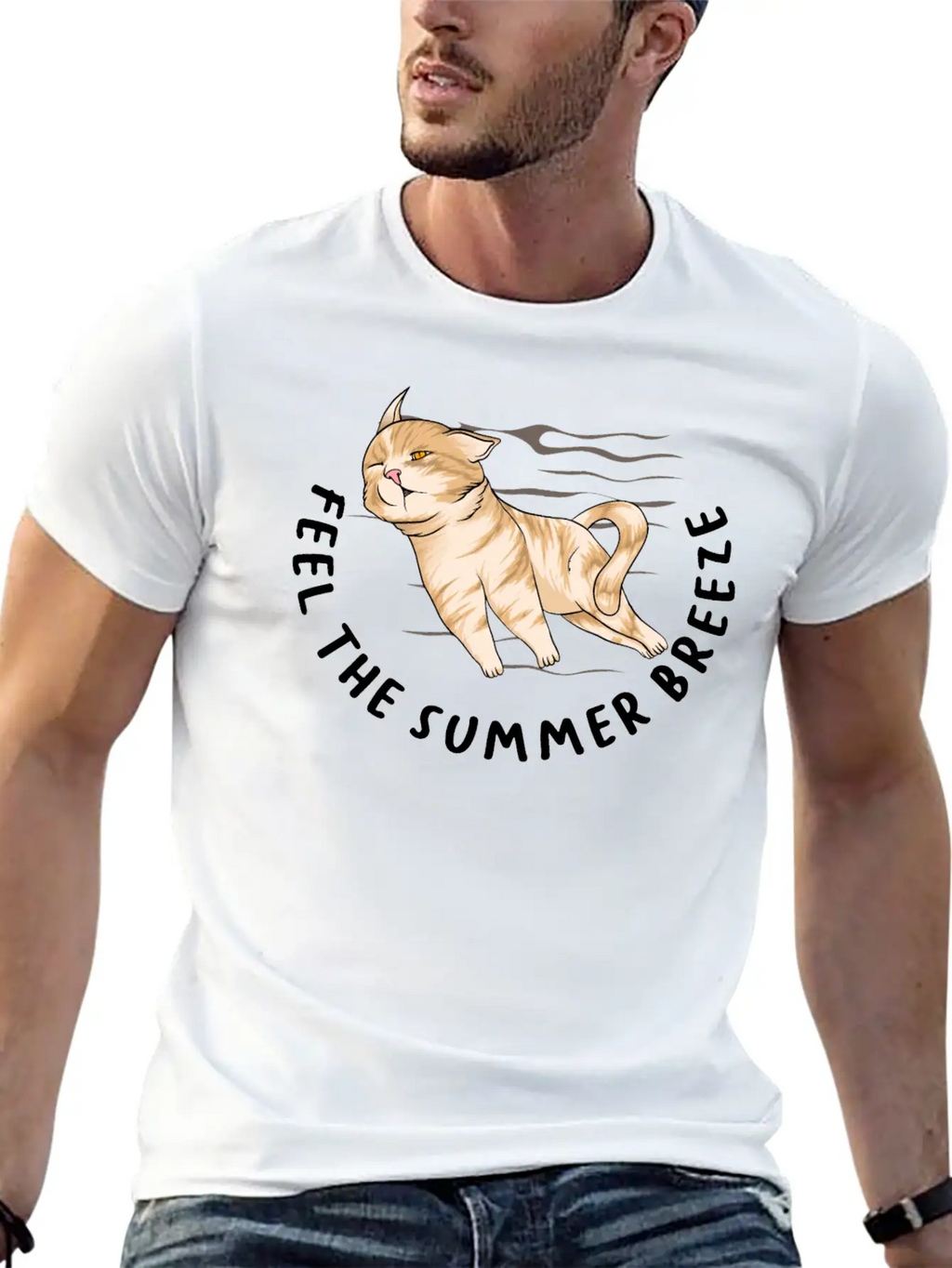 Feel The Summer Breeze. Cute Cat Timeless Short Sleeve Tee – Comfy And Minimalist Design