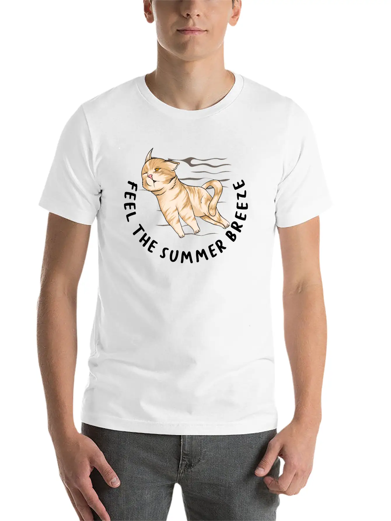 Feel The Summer Breeze. Cute Cat Timeless Short Sleeve Tee – Comfy And Minimalist Design