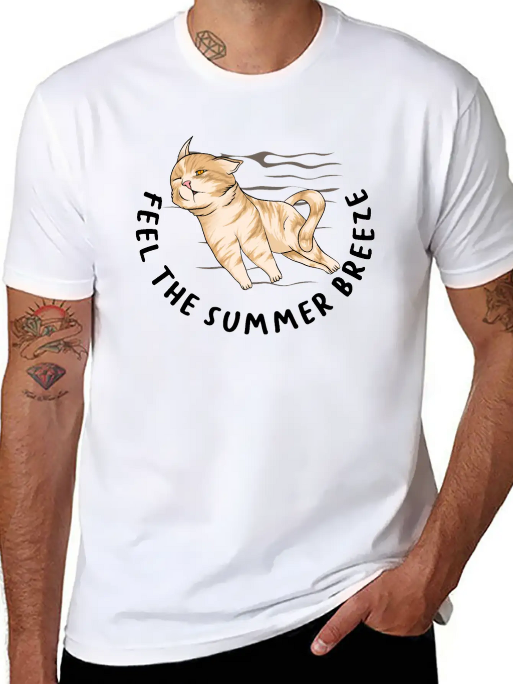 Feel The Summer Breeze. Cute Cat Timeless Short Sleeve Tee – Comfy And Minimalist Design