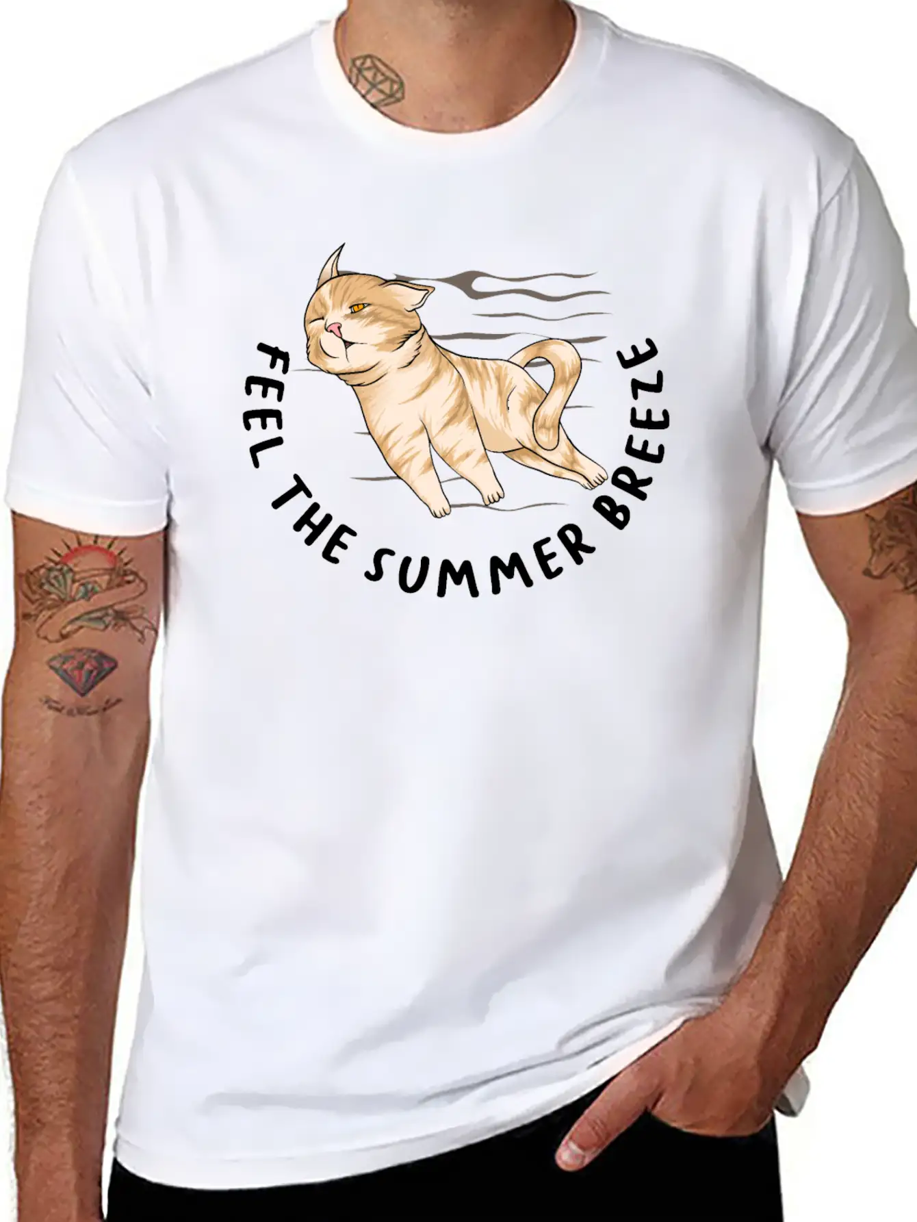 Feel The Summer Breeze. Cute Cat Timeless Short Sleeve Tee – Comfy And Minimalist Design
