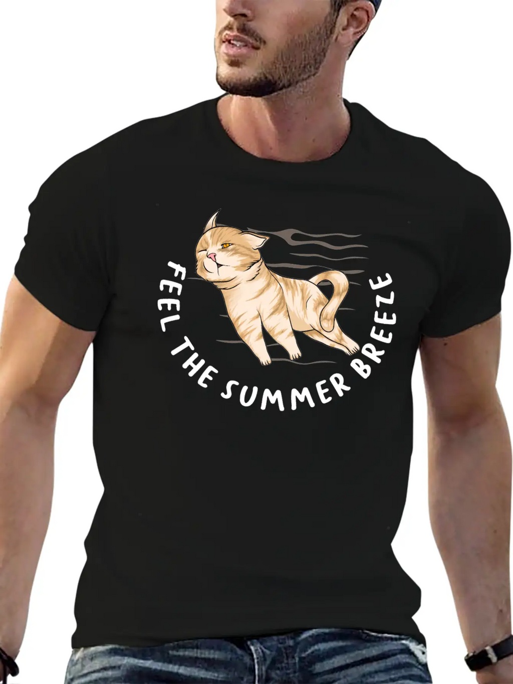 Feel The Summer Breeze. Cute Cat Timeless Short Sleeve Tee – Comfy And Minimalist Design