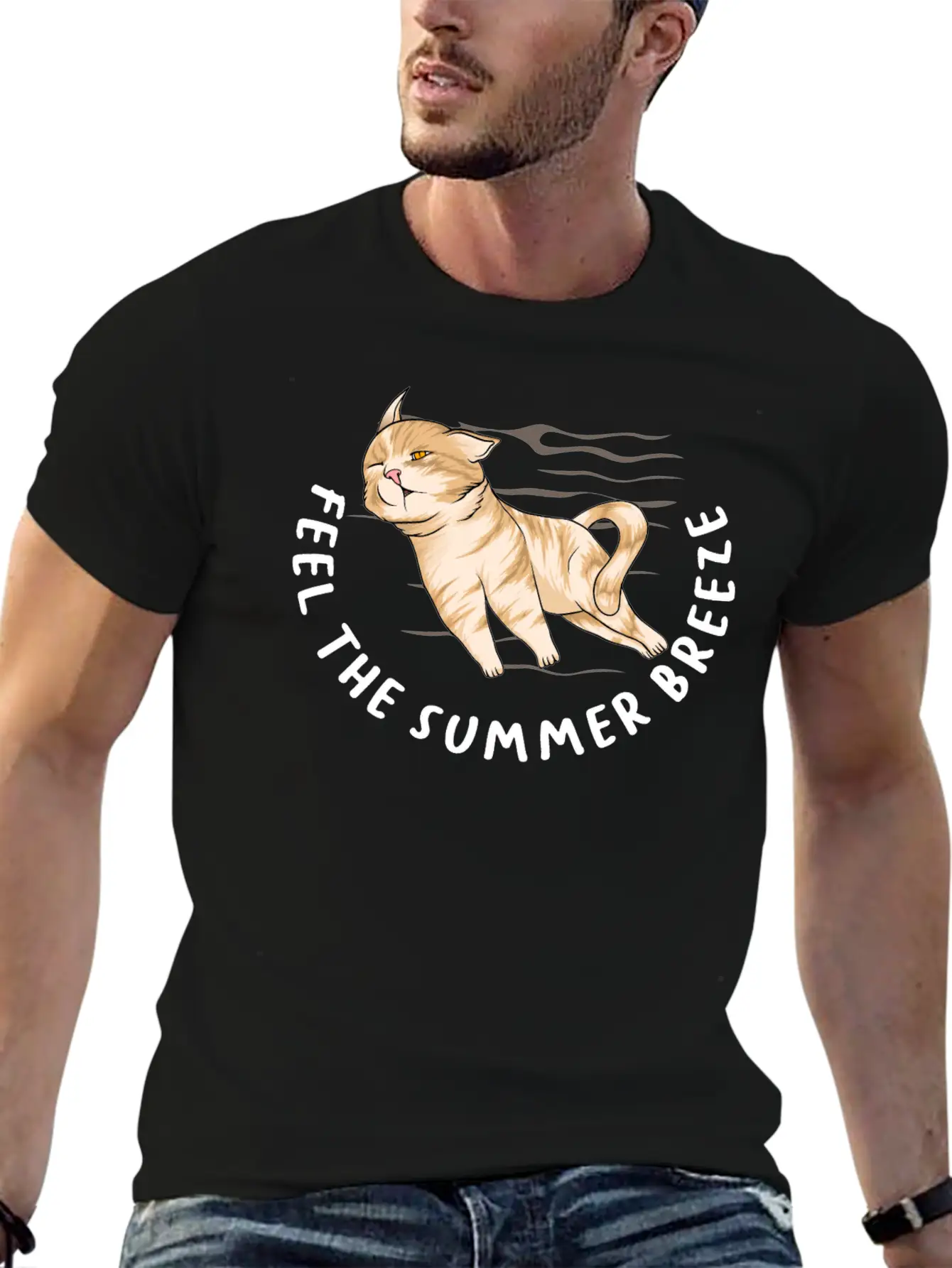 Feel The Summer Breeze. Cute Cat Timeless Short Sleeve Tee – Comfy And Minimalist Design