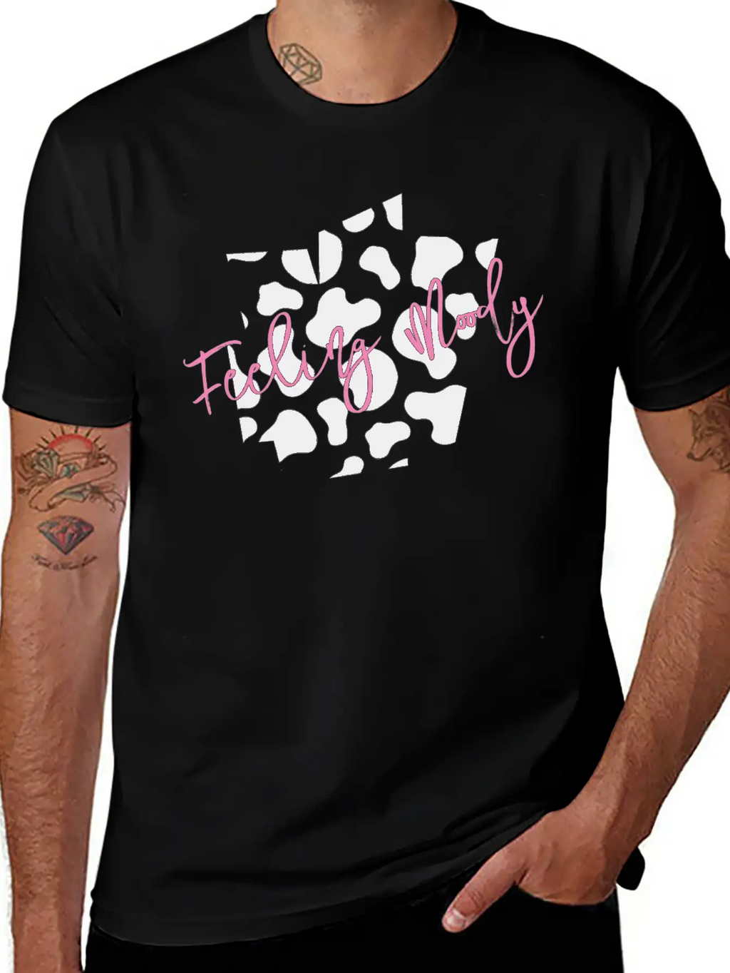 Feeling Moody - Cow Print Timeless Short Sleeve Tee – Comfy And Minimalist Design