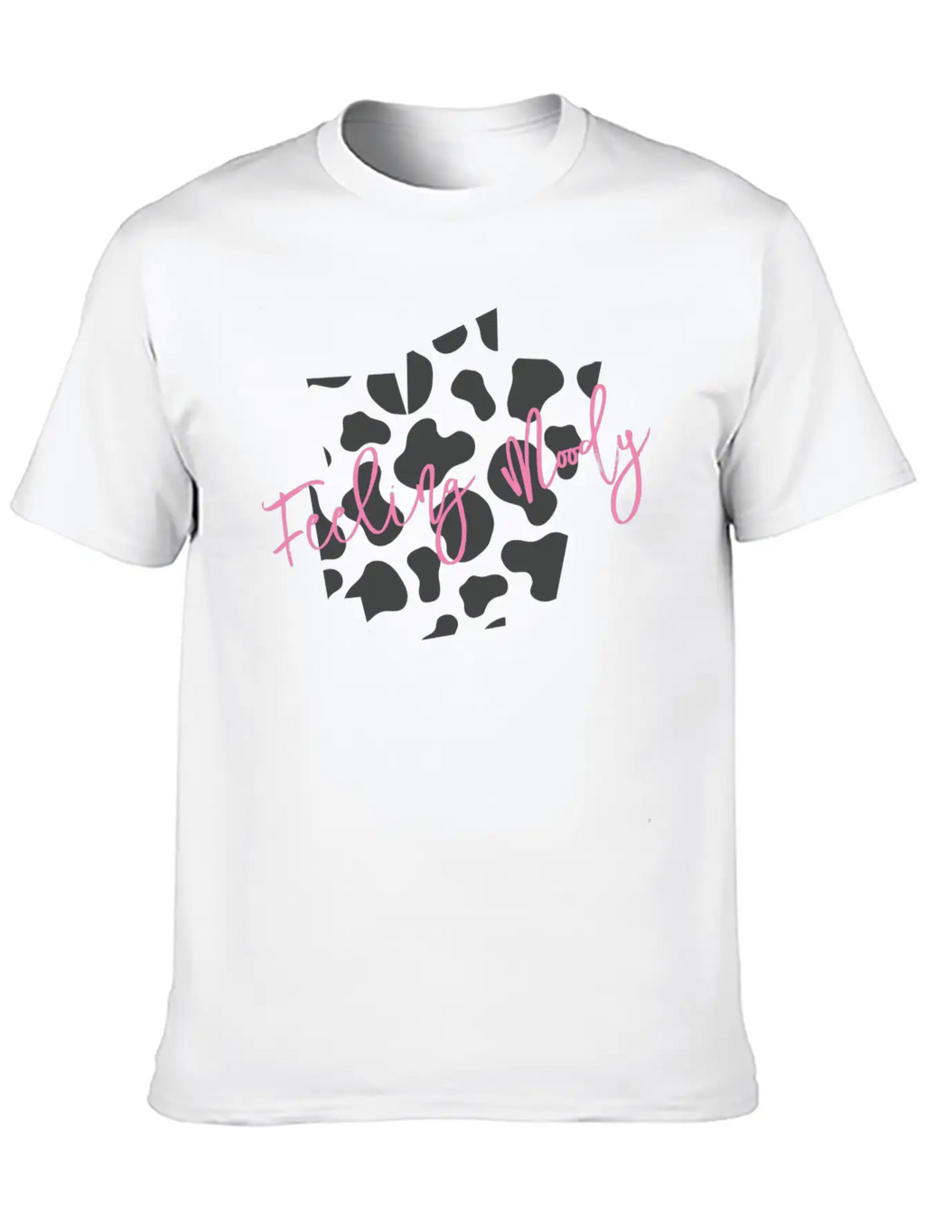 Feeling Moody - Cow Print Timeless Short Sleeve Tee – Comfy And Minimalist Design