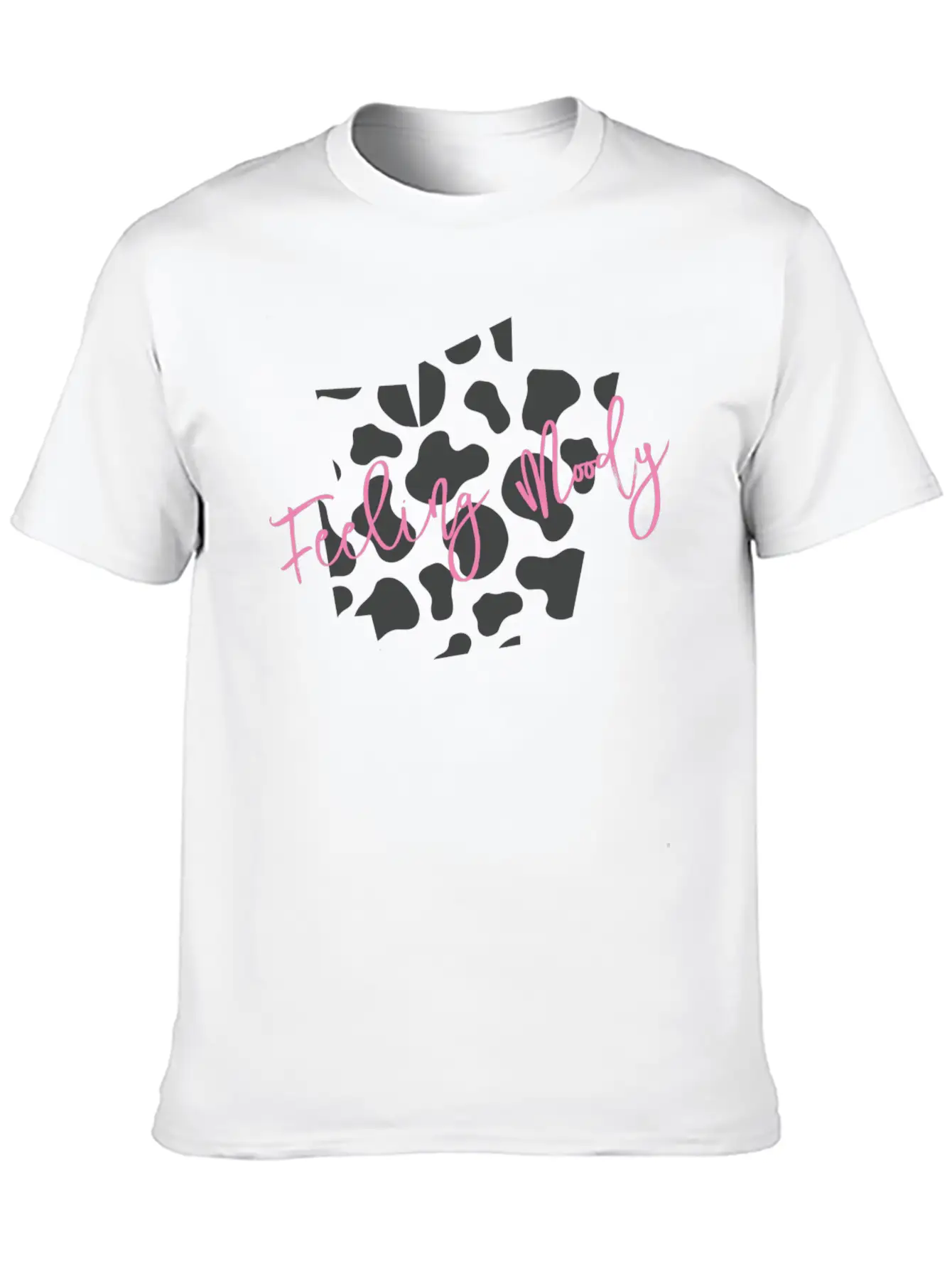 Feeling Moody - Cow Print Timeless Short Sleeve Tee – Comfy And Minimalist Design