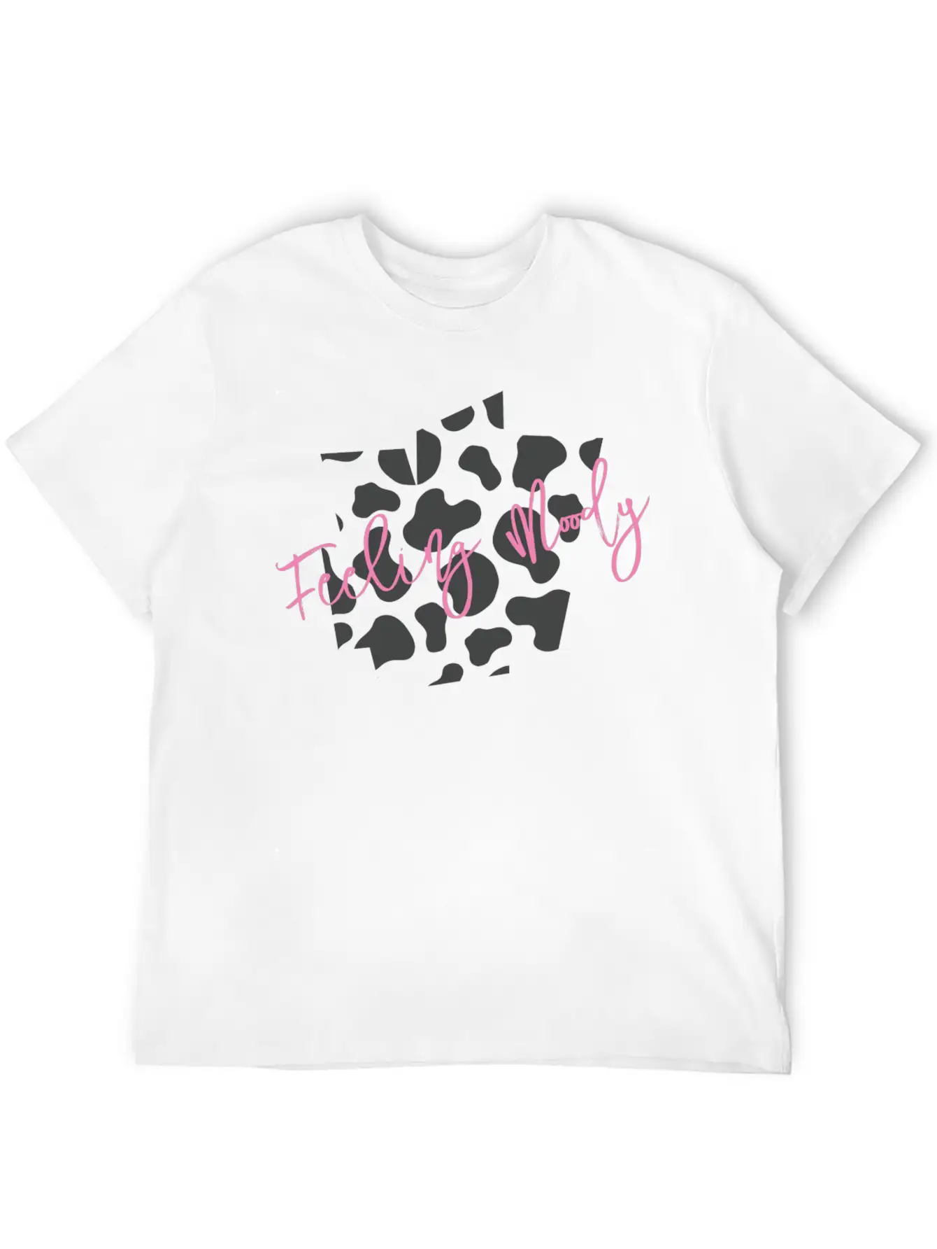 Feeling Moody - Cow Print Timeless Short Sleeve Tee – Comfy And Minimalist Design