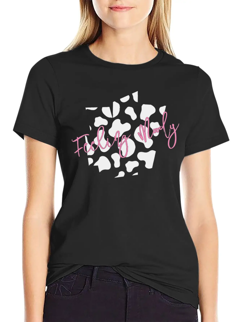 Feeling Moody - Cow Print Timeless Short Sleeve Tee – Comfy And Minimalist Design