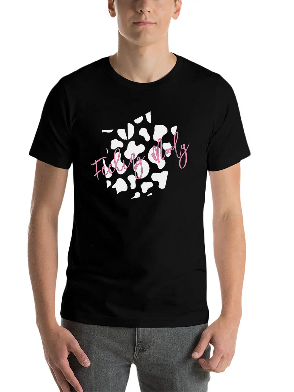 Feeling Moody - Cow Print Timeless Short Sleeve Tee – Comfy And Minimalist Design
