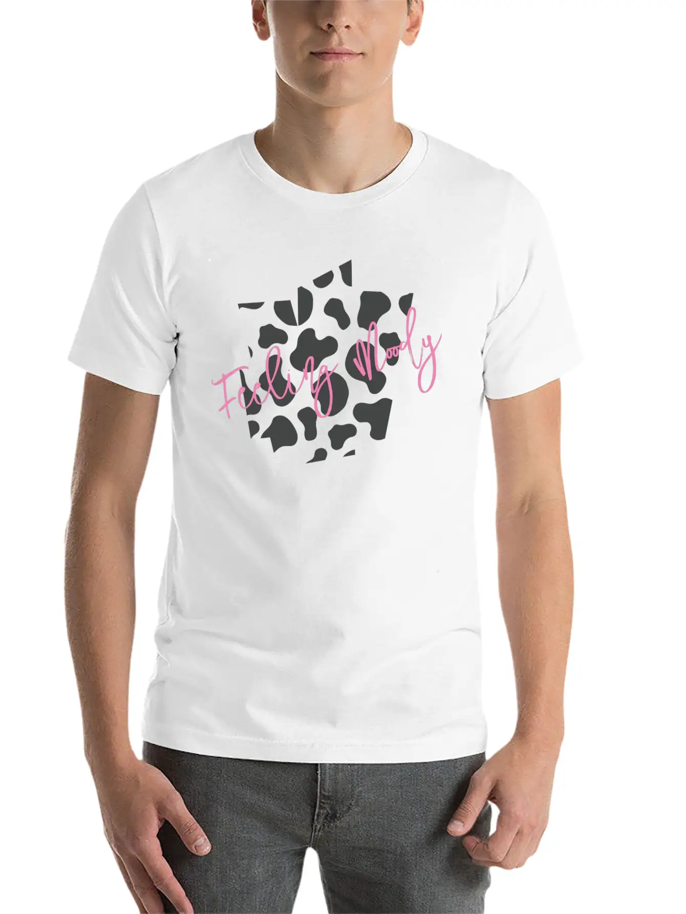 Feeling Moody - Cow Print Timeless Short Sleeve Tee – Comfy And Minimalist Design