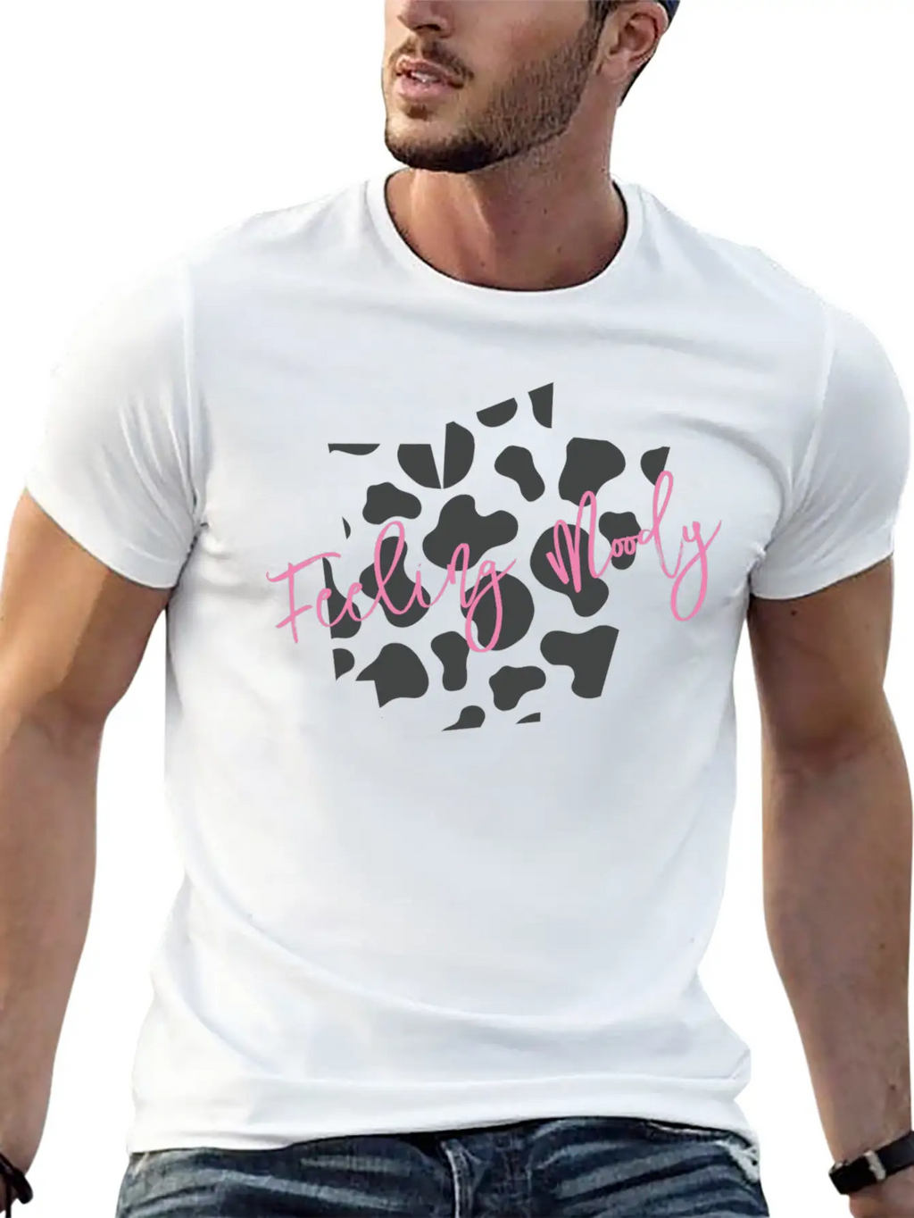 Feeling Moody - Cow Print Timeless Short Sleeve Tee – Comfy And Minimalist Design