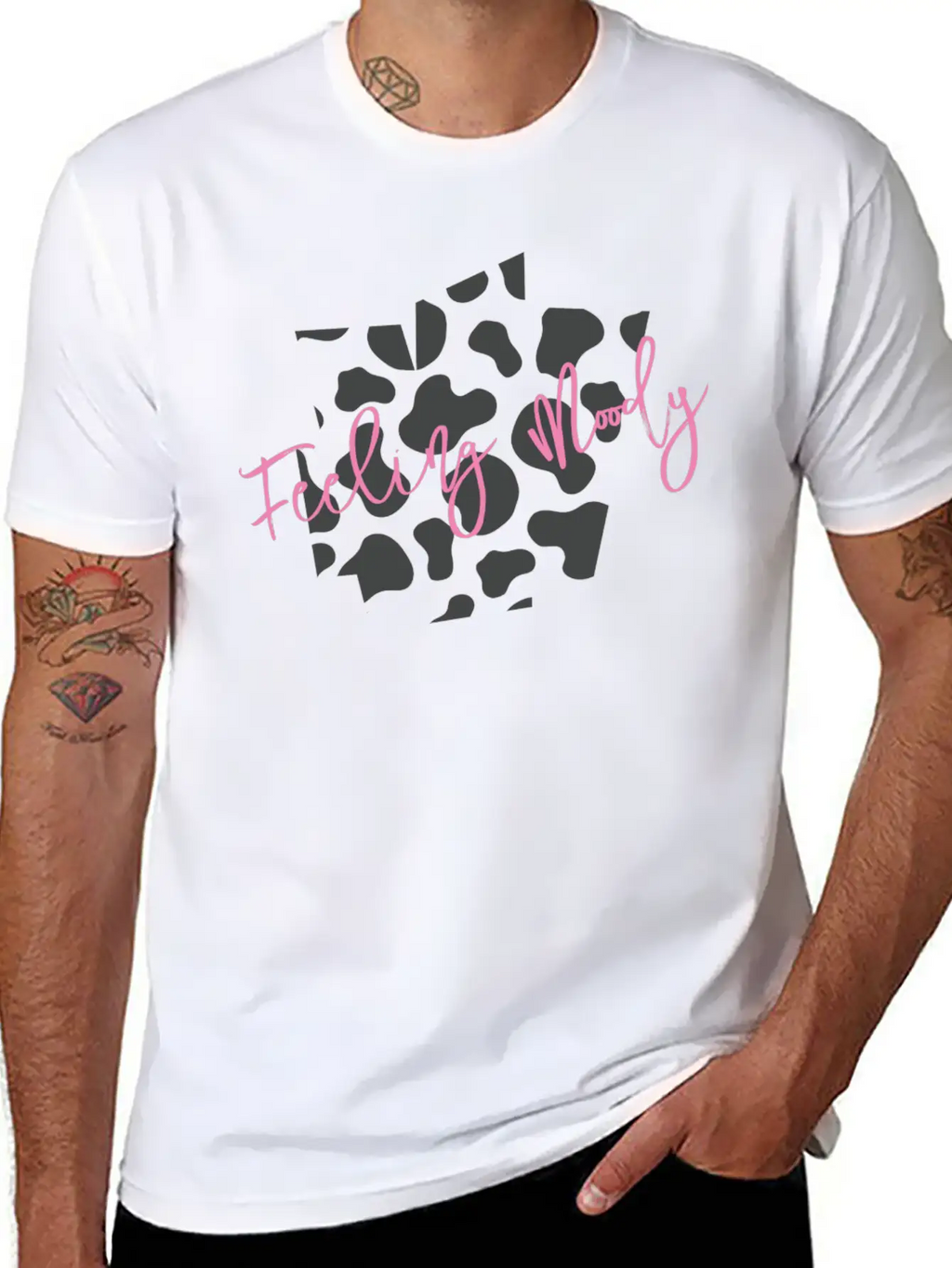 Feeling Moody - Cow Print Timeless Short Sleeve Tee – Comfy And Minimalist Design