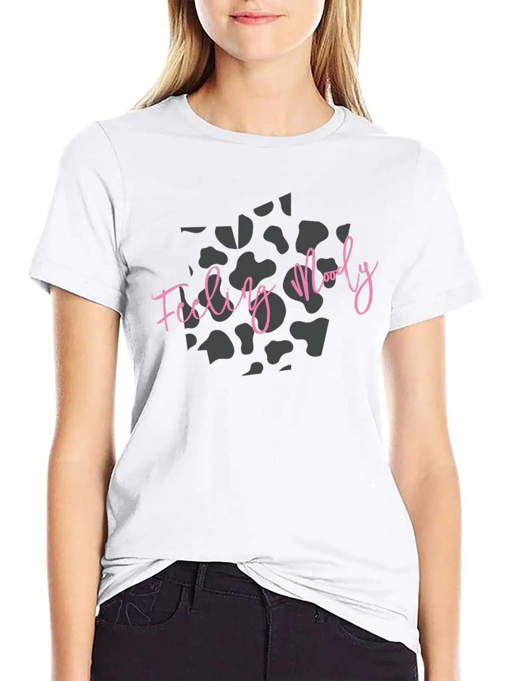 Feeling Moody - Cow Print Timeless Short Sleeve Tee – Comfy And Minimalist Design