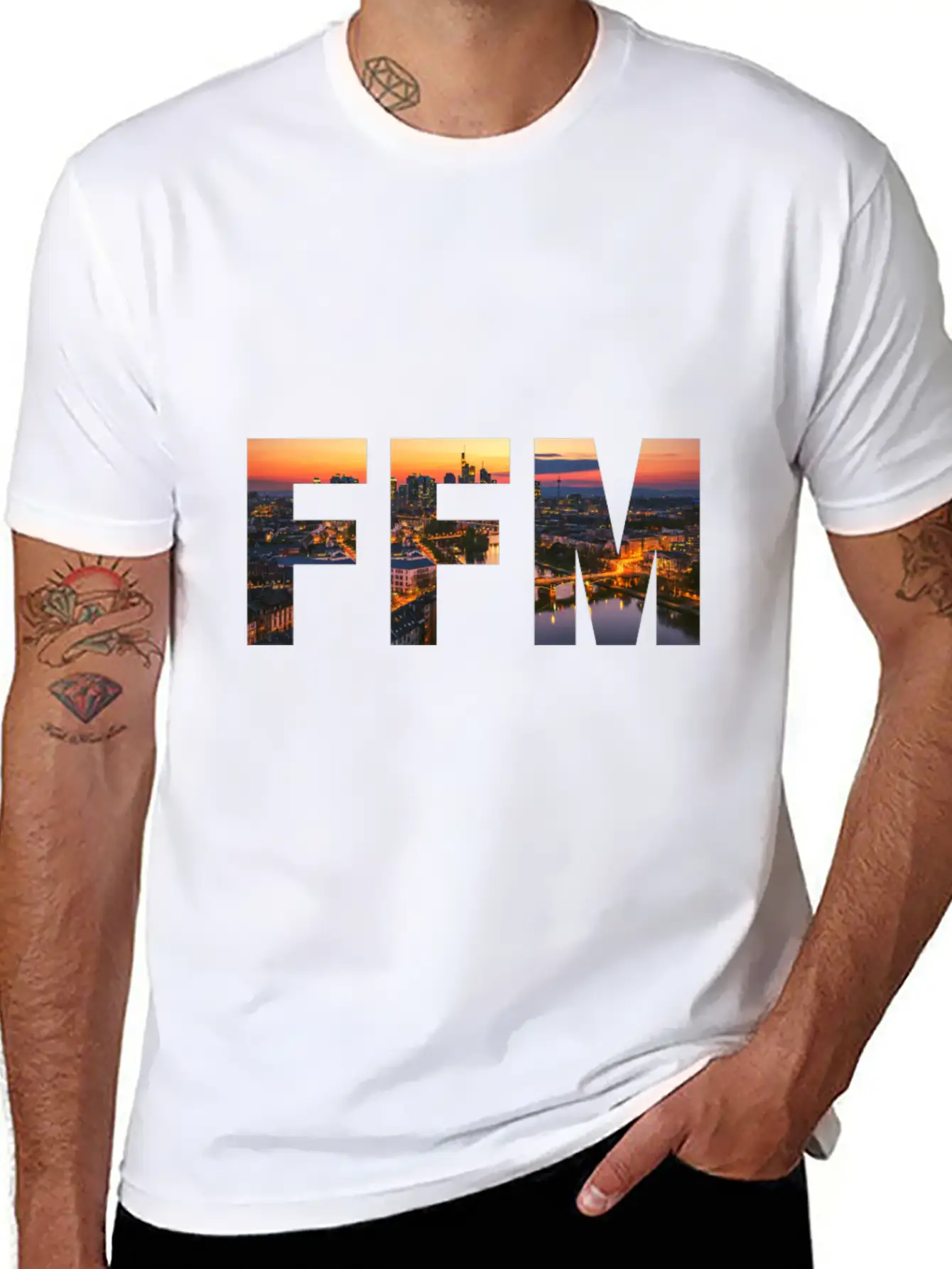 FFM City Skyline Panorama Sunset Classic Cotton Tee – Unisex Comfort For Any Season