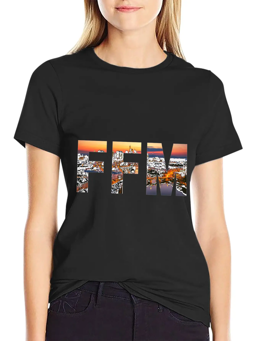 FFM City Skyline Panorama Sunset Classic Cotton Tee – Unisex Comfort For Any Season