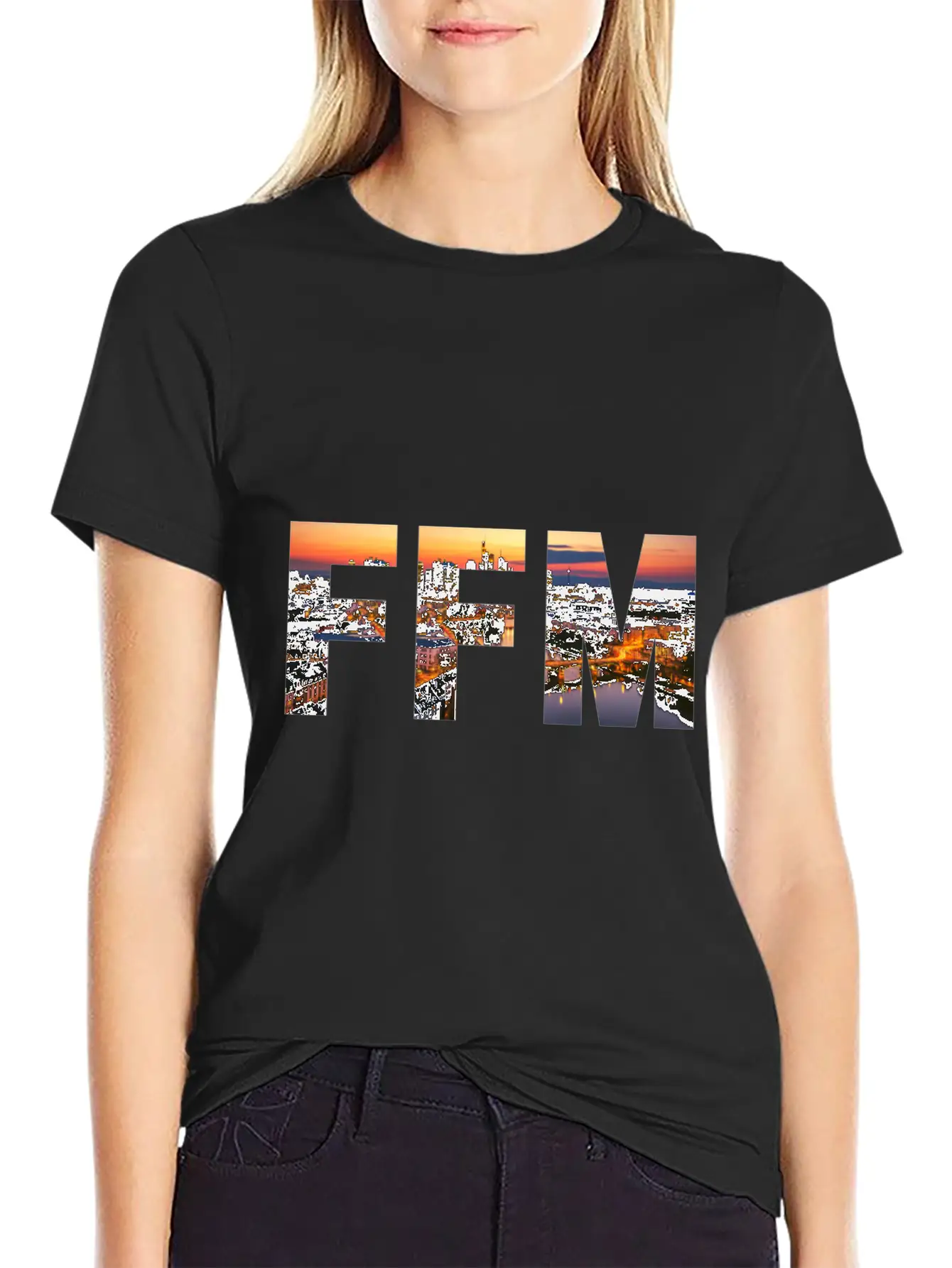 FFM City Skyline Panorama Sunset Classic Cotton Tee – Unisex Comfort For Any Season