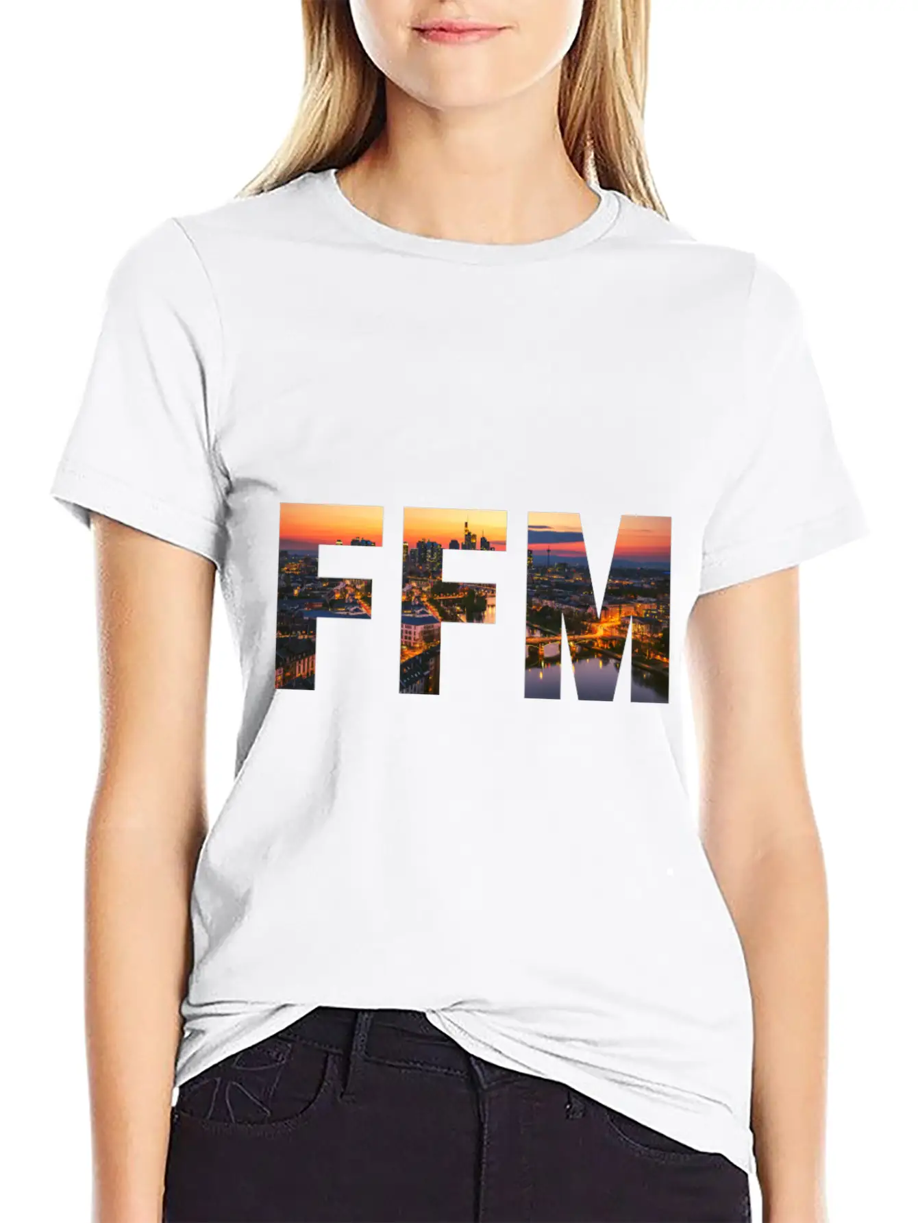 FFM City Skyline Panorama Sunset Classic Cotton Tee – Unisex Comfort For Any Season