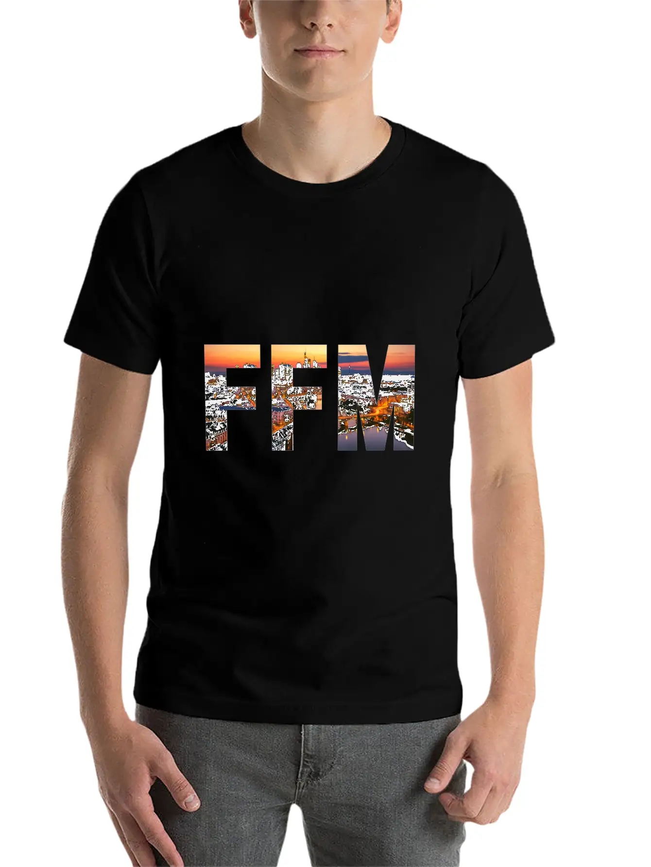 FFM City Skyline Panorama Sunset Classic Cotton Tee – Unisex Comfort For Any Season
