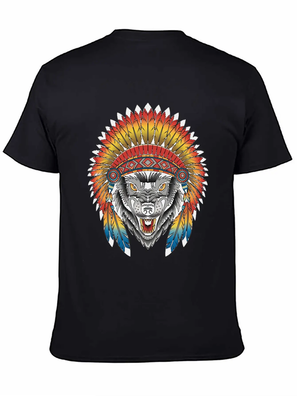 Fierce Wolf In Feathered Headdress Timeless Short Sleeve Tee – Comfy And Minimalist Design