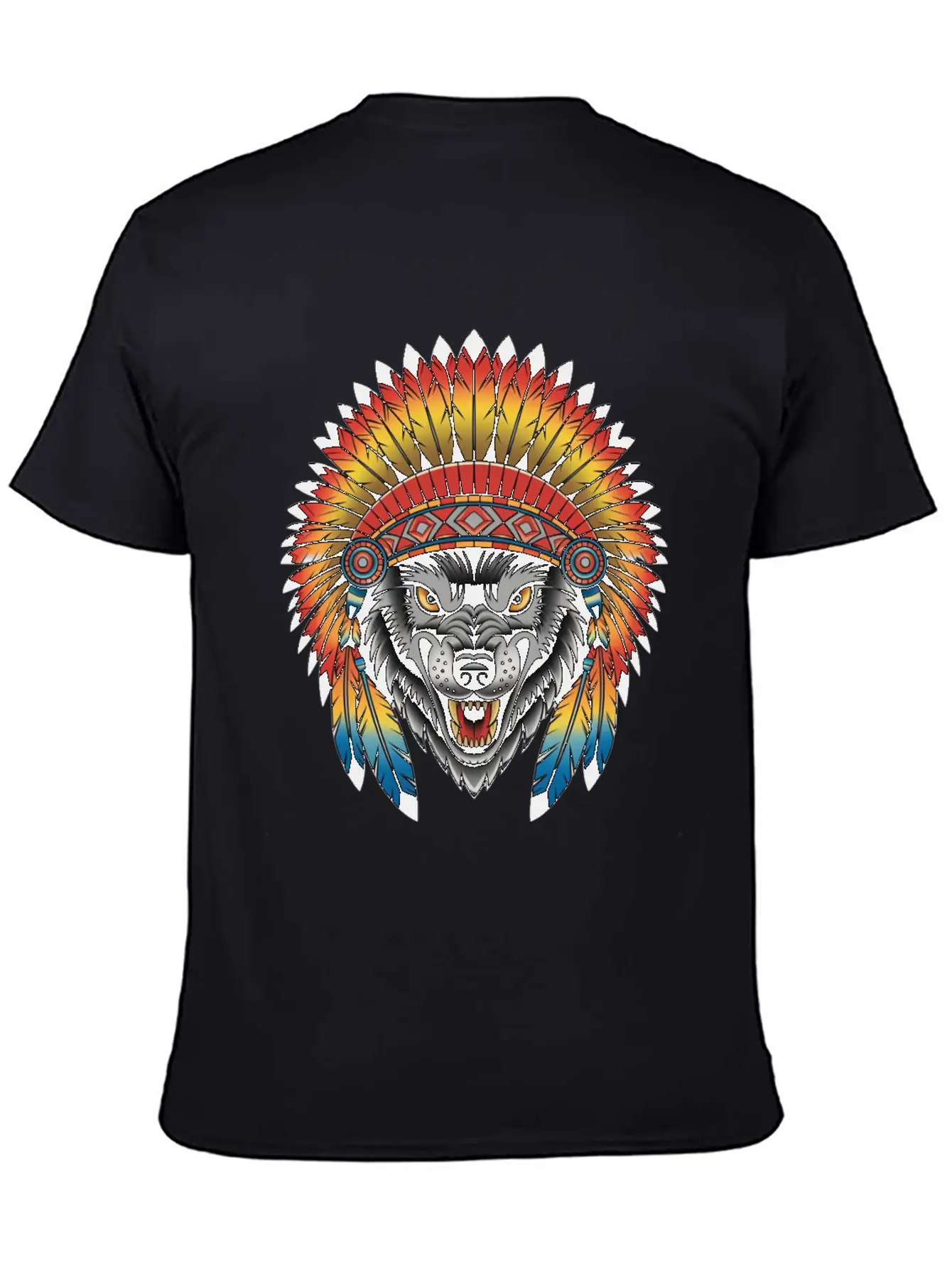 Fierce Wolf In Feathered Headdress Timeless Short Sleeve Tee – Comfy And Minimalist Design