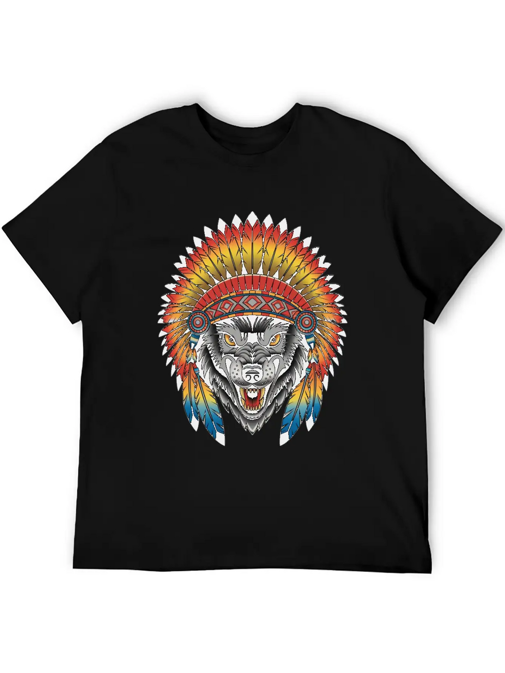 Fierce Wolf In Feathered Headdress Timeless Short Sleeve Tee – Comfy And Minimalist Design