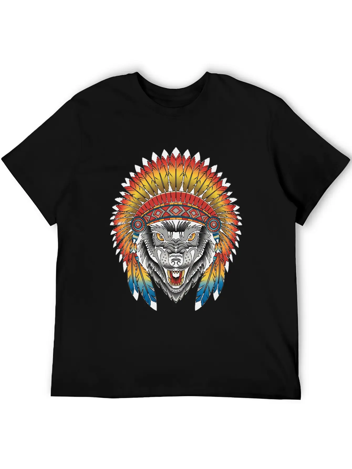 Fierce Wolf In Feathered Headdress Timeless Short Sleeve Tee – Comfy And Minimalist Design