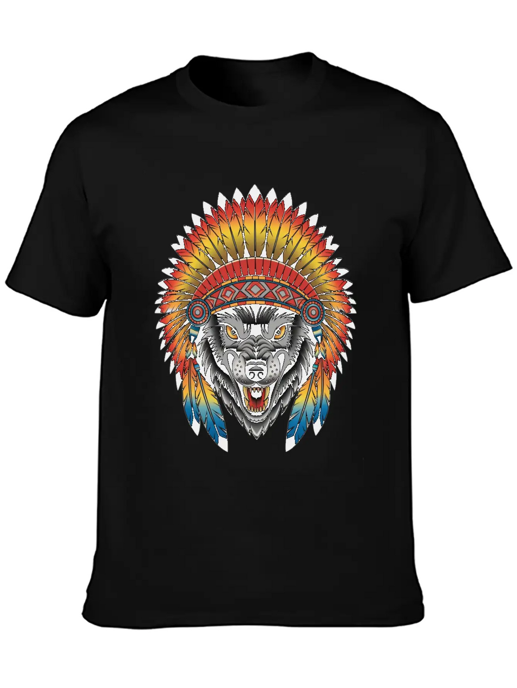 Fierce Wolf In Feathered Headdress Timeless Short Sleeve Tee – Comfy And Minimalist Design