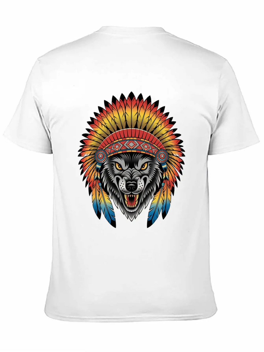 Fierce Wolf In Feathered Headdress Timeless Short Sleeve Tee – Comfy And Minimalist Design