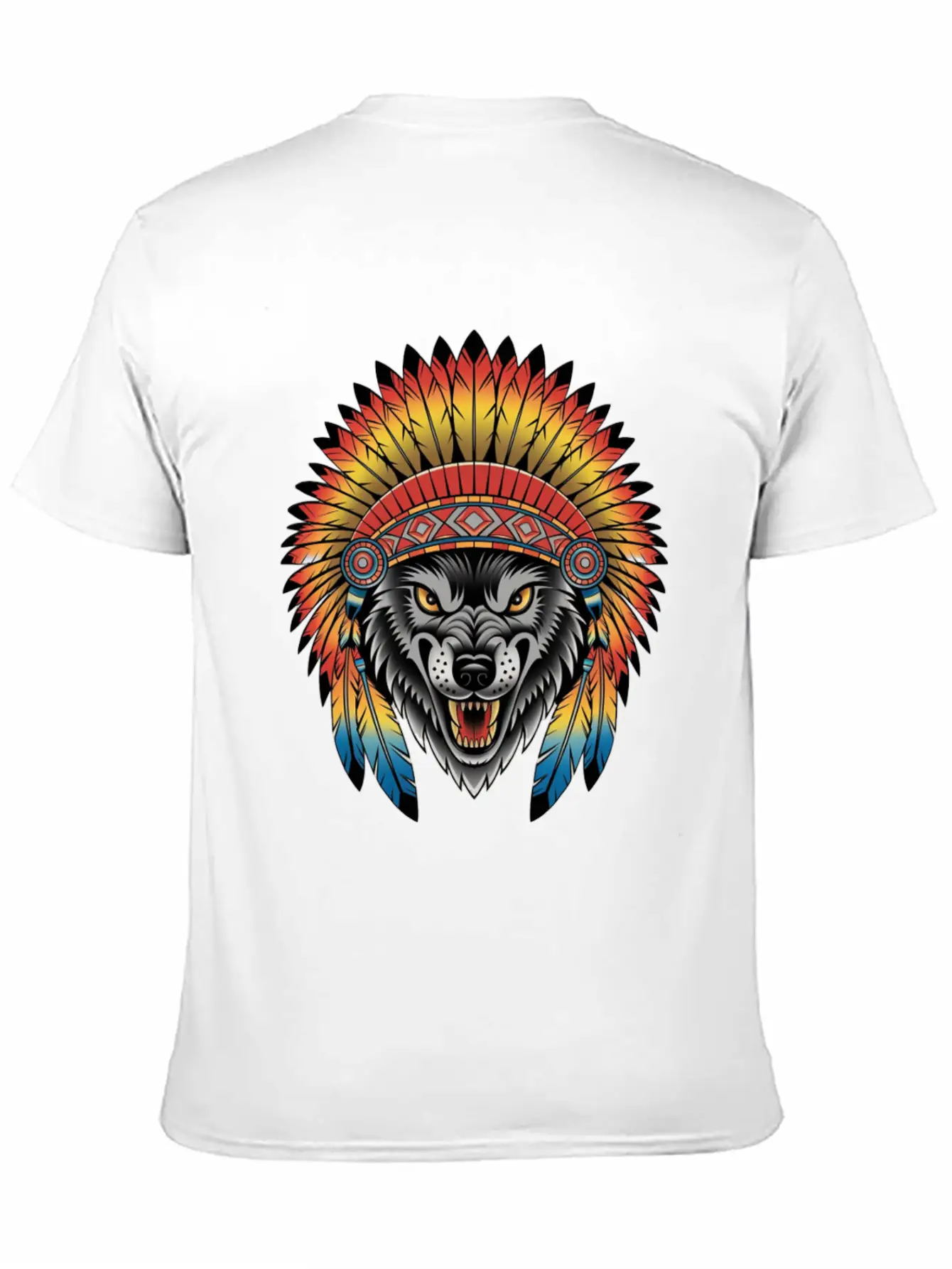 Fierce Wolf In Feathered Headdress Timeless Short Sleeve Tee – Comfy And Minimalist Design