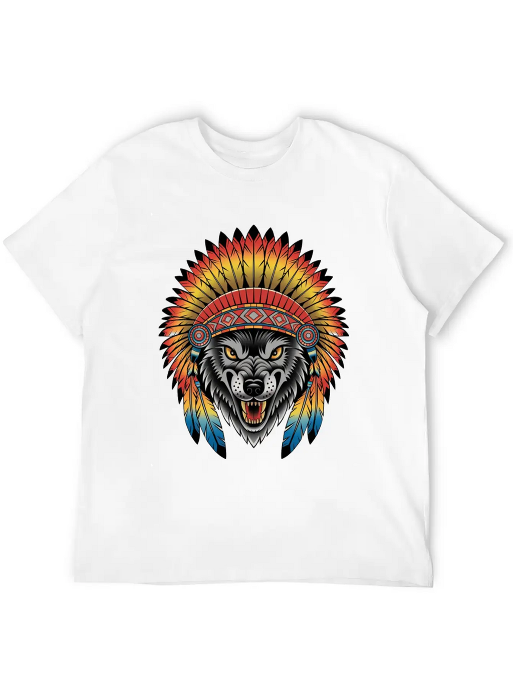 Fierce Wolf In Feathered Headdress Timeless Short Sleeve Tee – Comfy And Minimalist Design