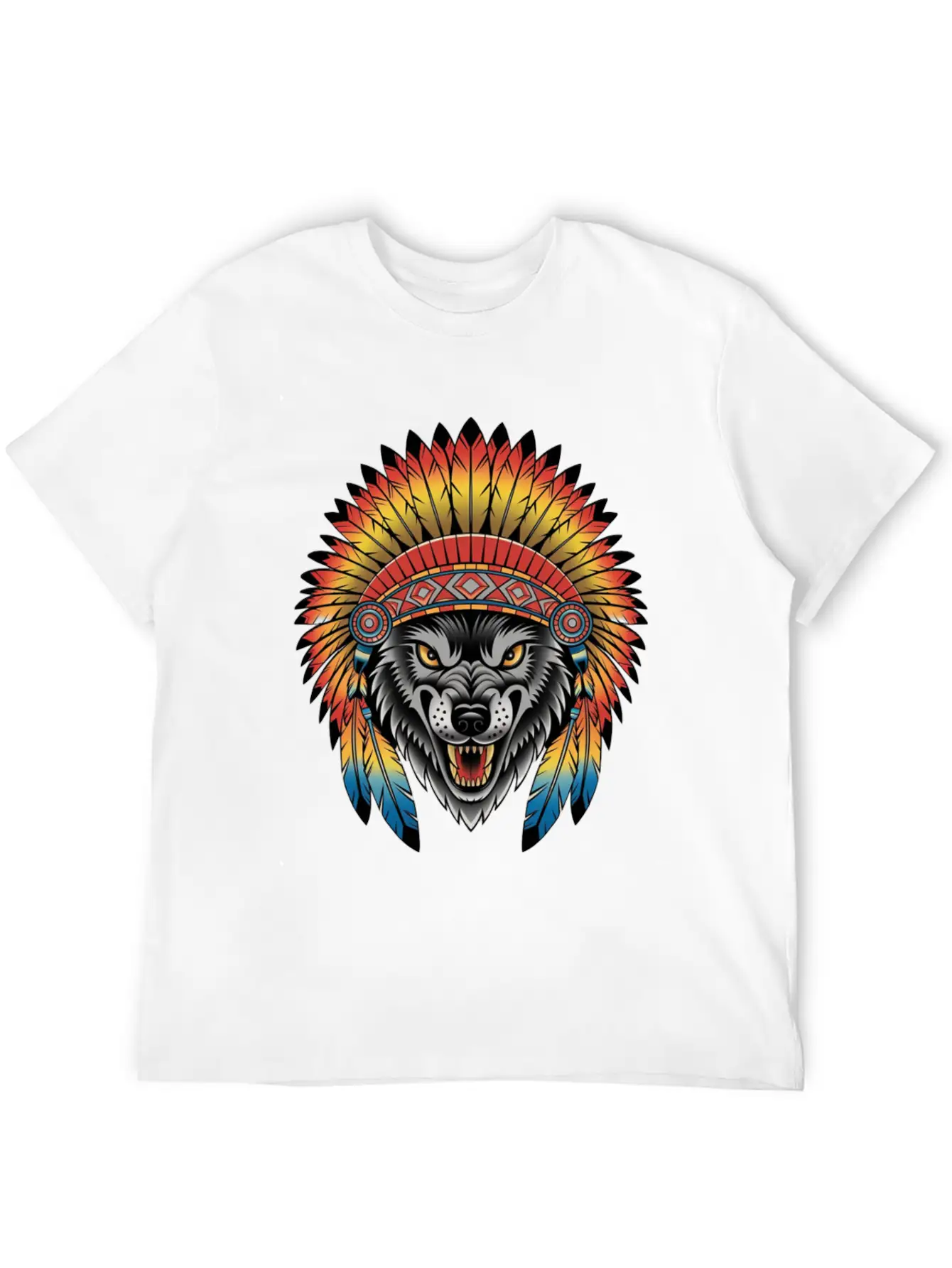 Fierce Wolf In Feathered Headdress Timeless Short Sleeve Tee – Comfy And Minimalist Design