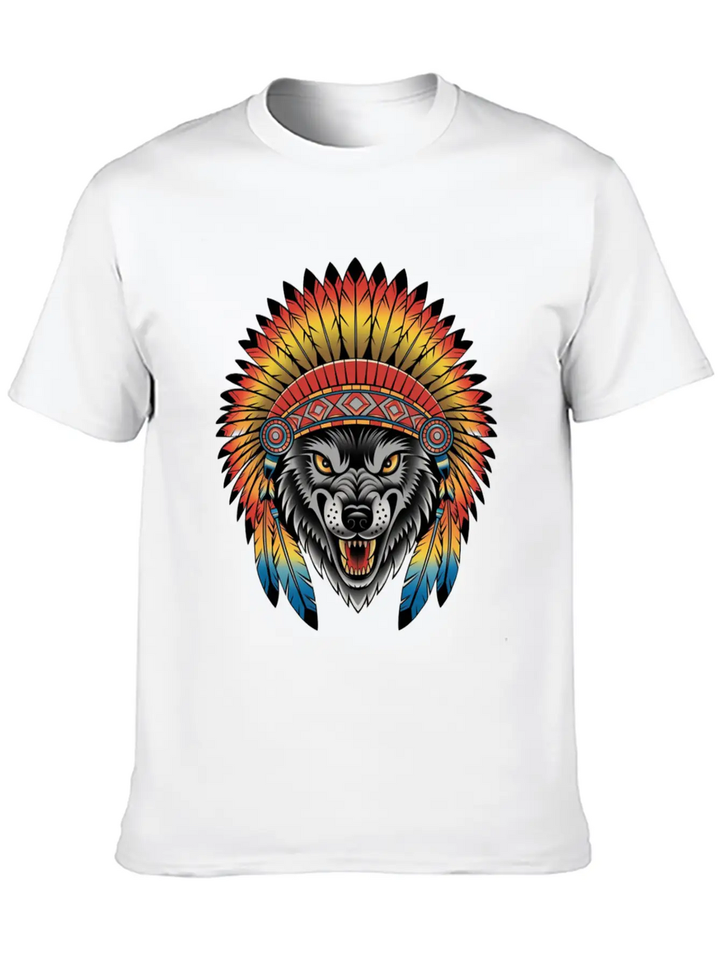 Fierce Wolf In Feathered Headdress Timeless Short Sleeve Tee – Comfy And Minimalist Design