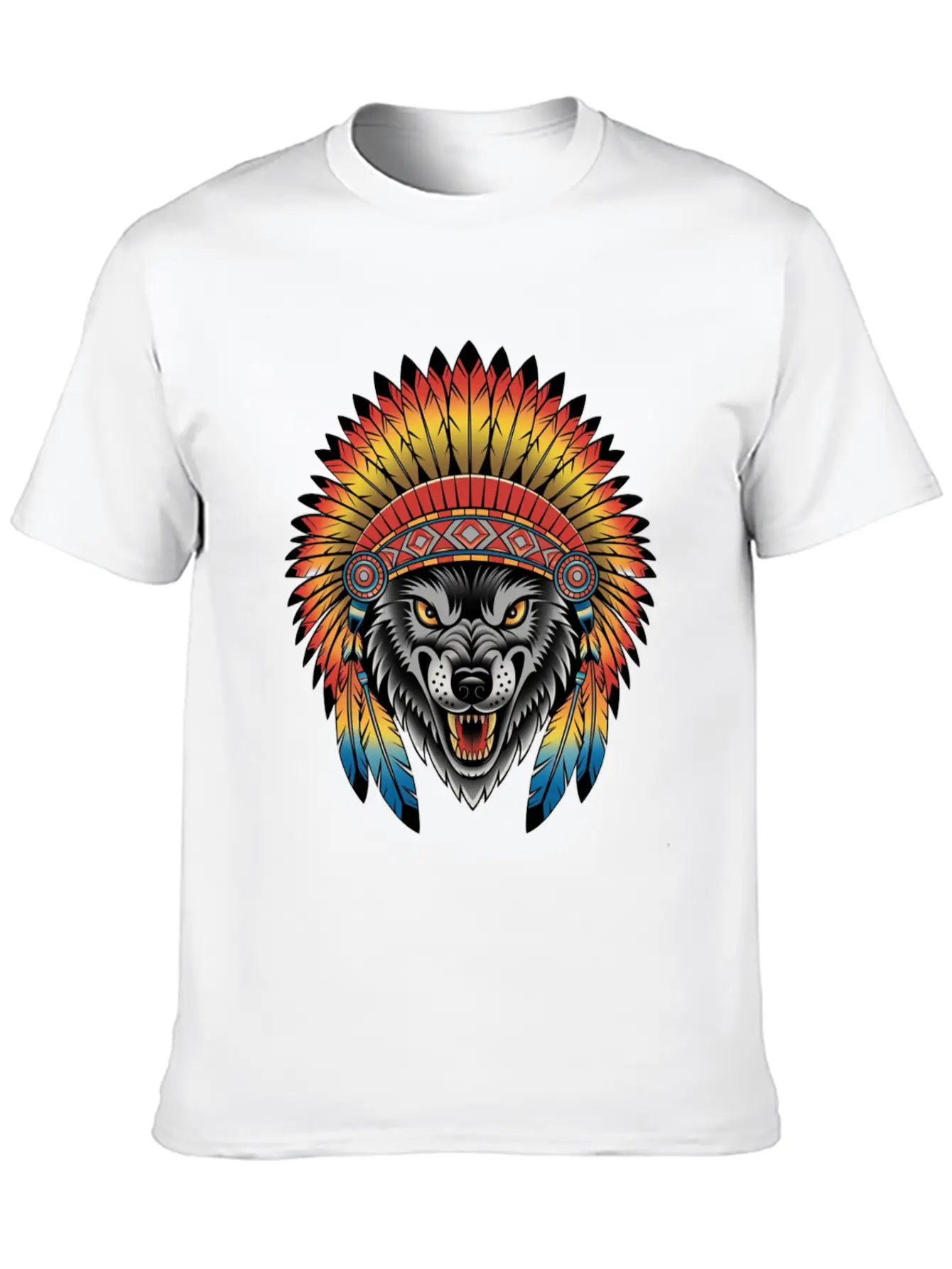 Fierce Wolf In Feathered Headdress Timeless Short Sleeve Tee – Comfy And Minimalist Design