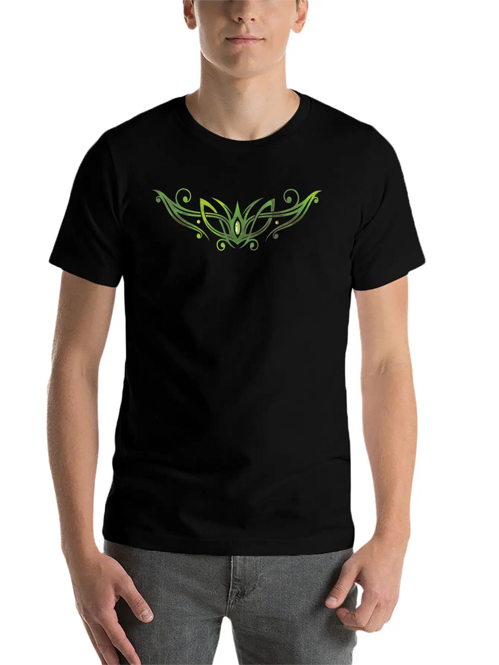 Filigree Tribal With Gemstone. Watercolor, Green. Unisex Casual T-Shirt – Clean Design For Daily Comfort