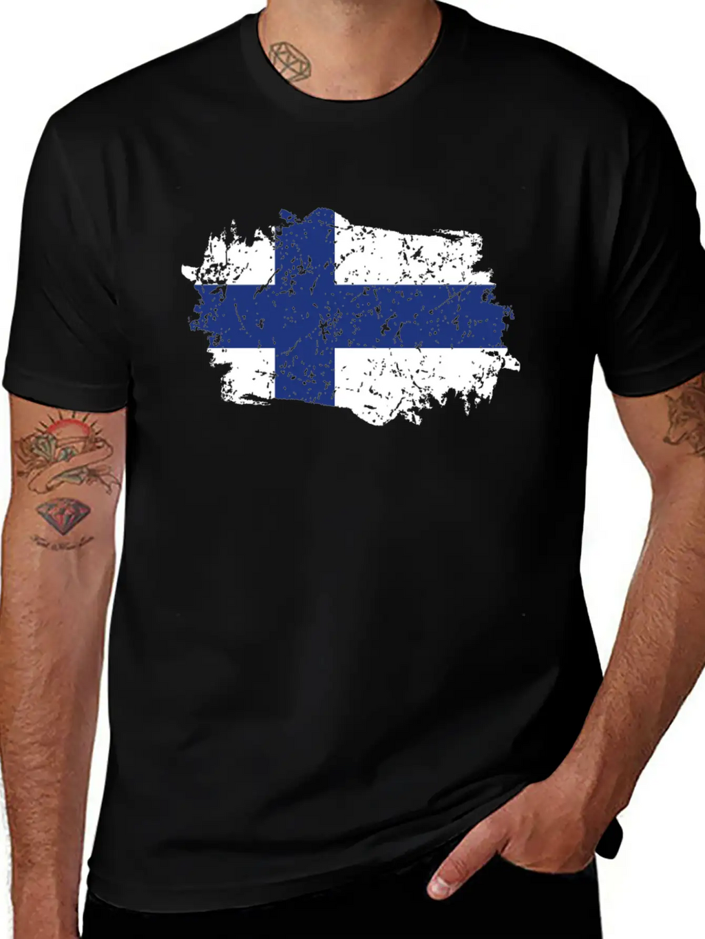 Finland Flag Grunge Country Flag Finland Stylish Everyday T-Shirt – Unisex Basic Cotton Tee