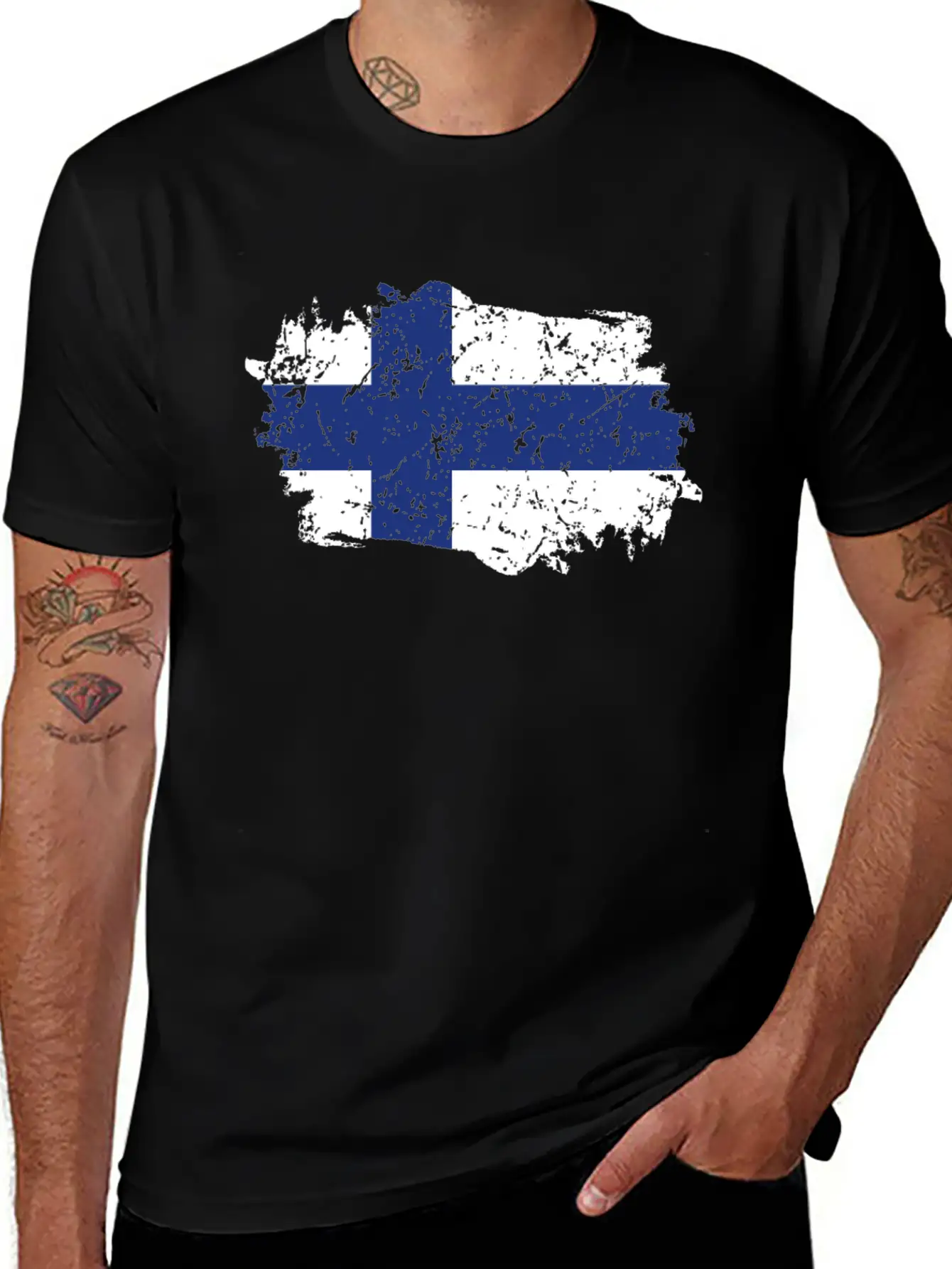 Finland Flag Grunge Country Flag Finland Stylish Everyday T-Shirt – Unisex Basic Cotton Tee