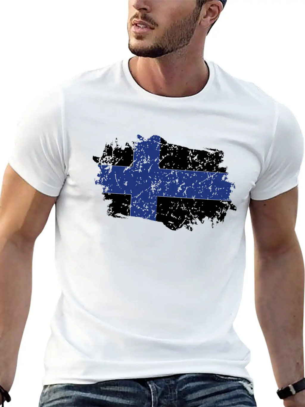 Finland Flag Grunge Country Flag Finland Stylish Everyday T-Shirt – Unisex Basic Cotton Tee