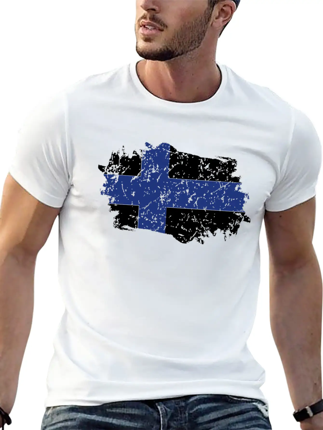 Finland Flag Grunge Country Flag Finland Stylish Everyday T-Shirt – Unisex Basic Cotton Tee