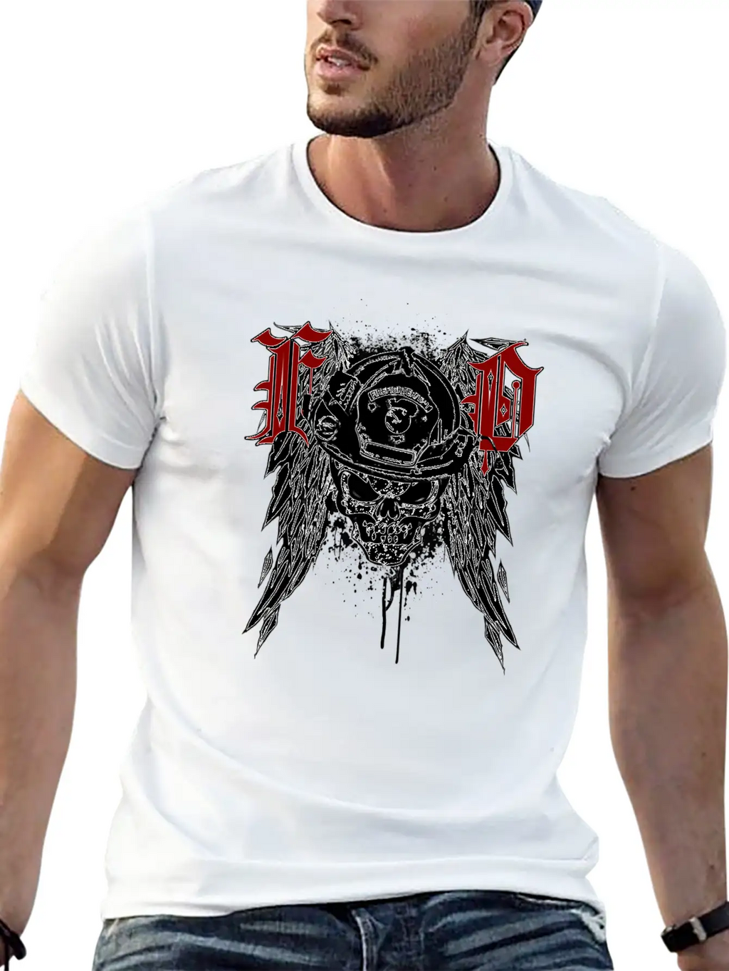 Fire Dept Skull Breathable Graphic T-Shirt – Perfect For Casual Days