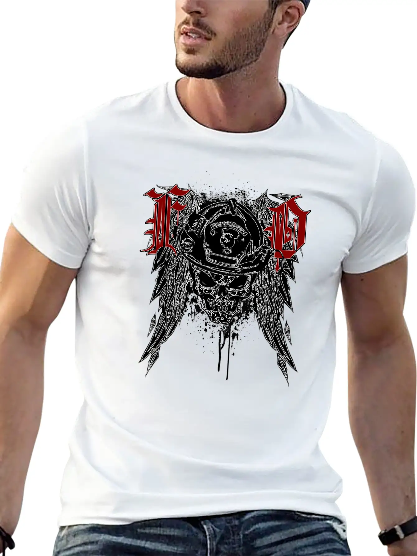 Fire Dept Skull Breathable Graphic T-Shirt – Perfect For Casual Days