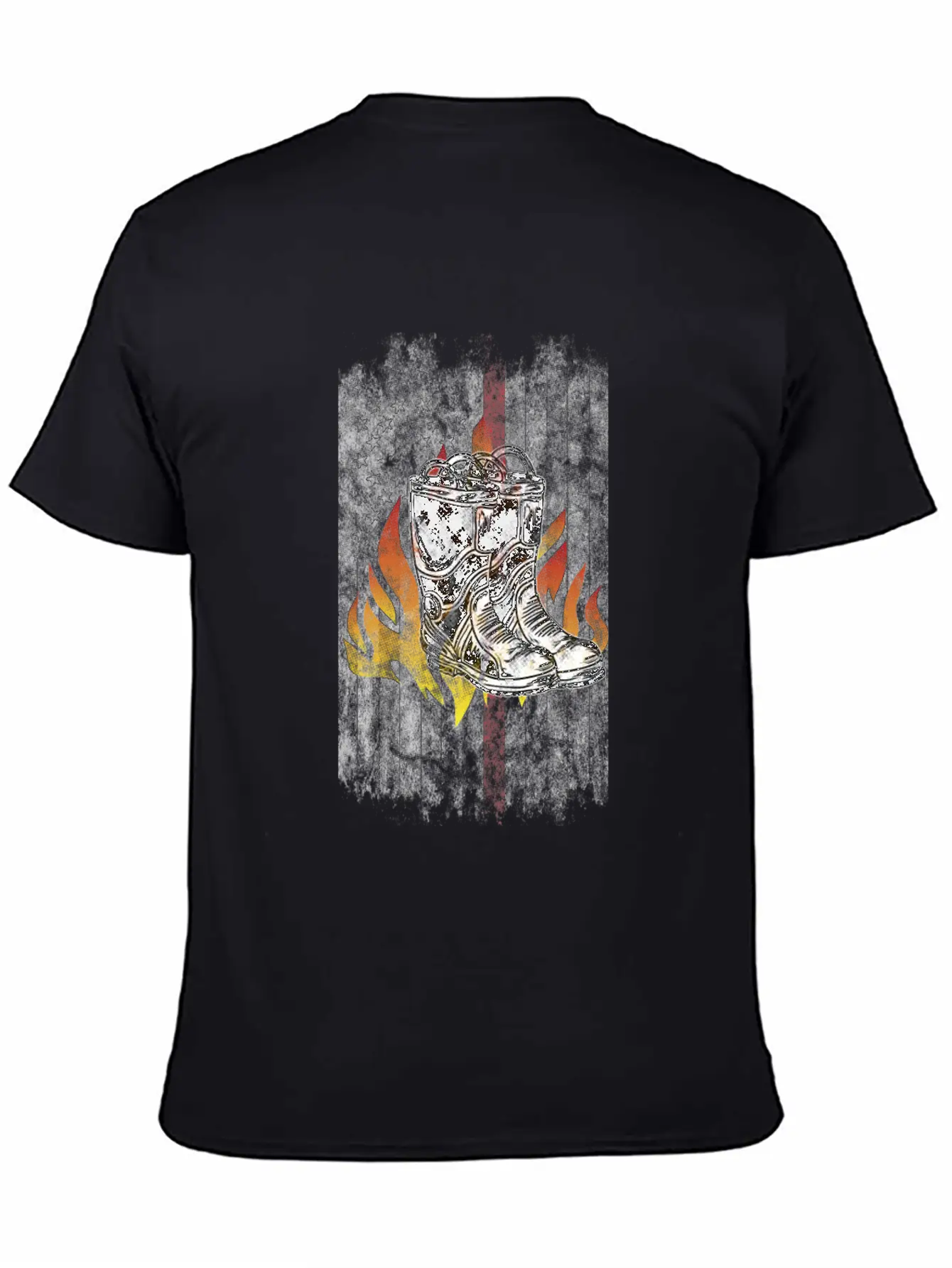 Fire Fighter Boots Flames American Flag Thin Red Essential Cotton Tee For Daily Outfits – Unisex Style