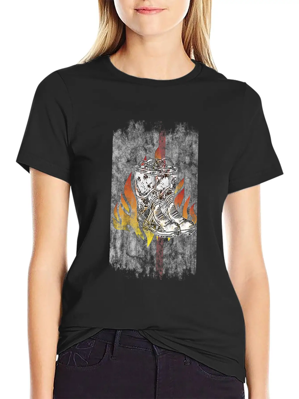 Fire Fighter Boots Flames American Flag Thin Red Essential Cotton Tee For Daily Outfits – Unisex Style