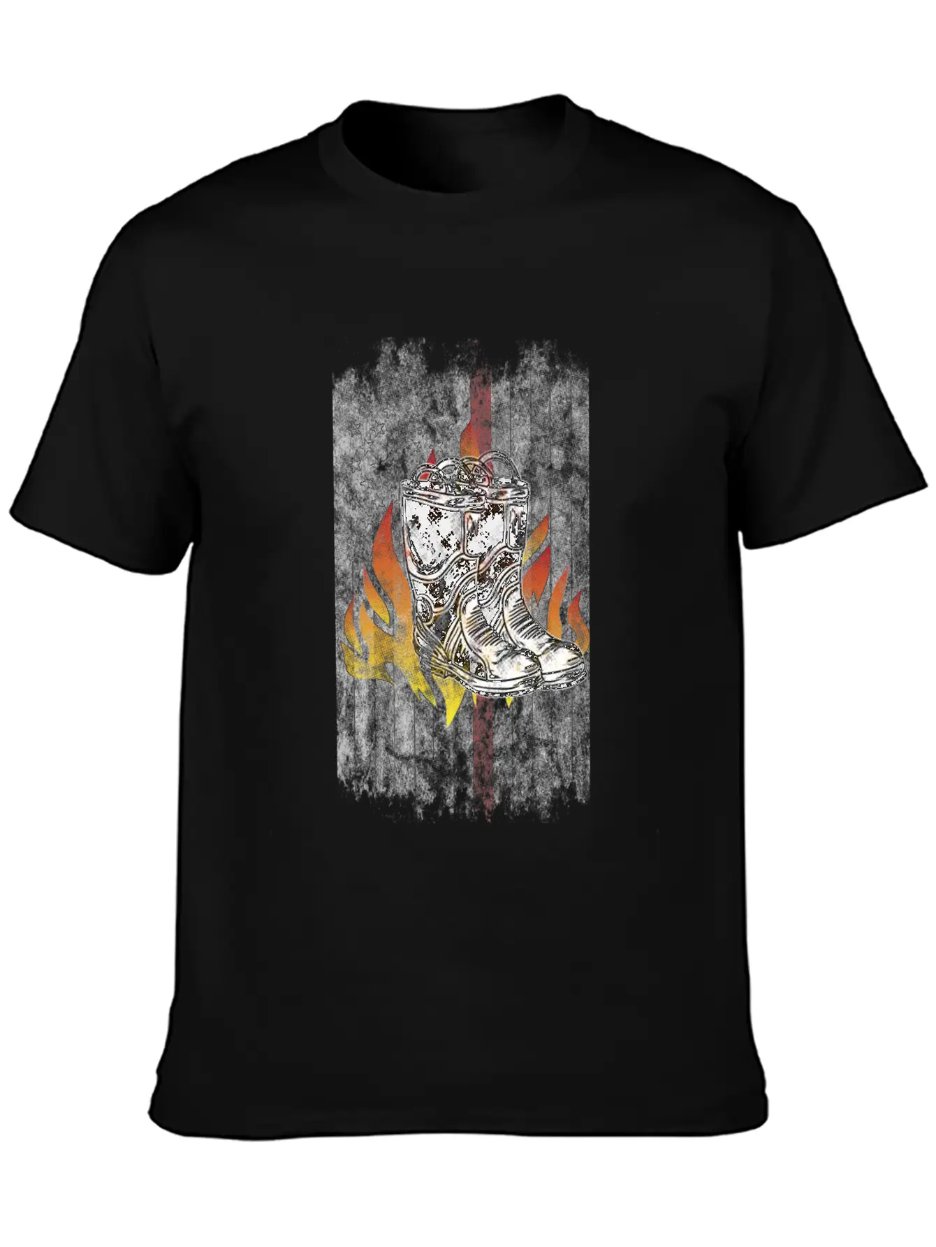 Fire Fighter Boots Flames American Flag Thin Red Essential Cotton Tee For Daily Outfits – Unisex Style